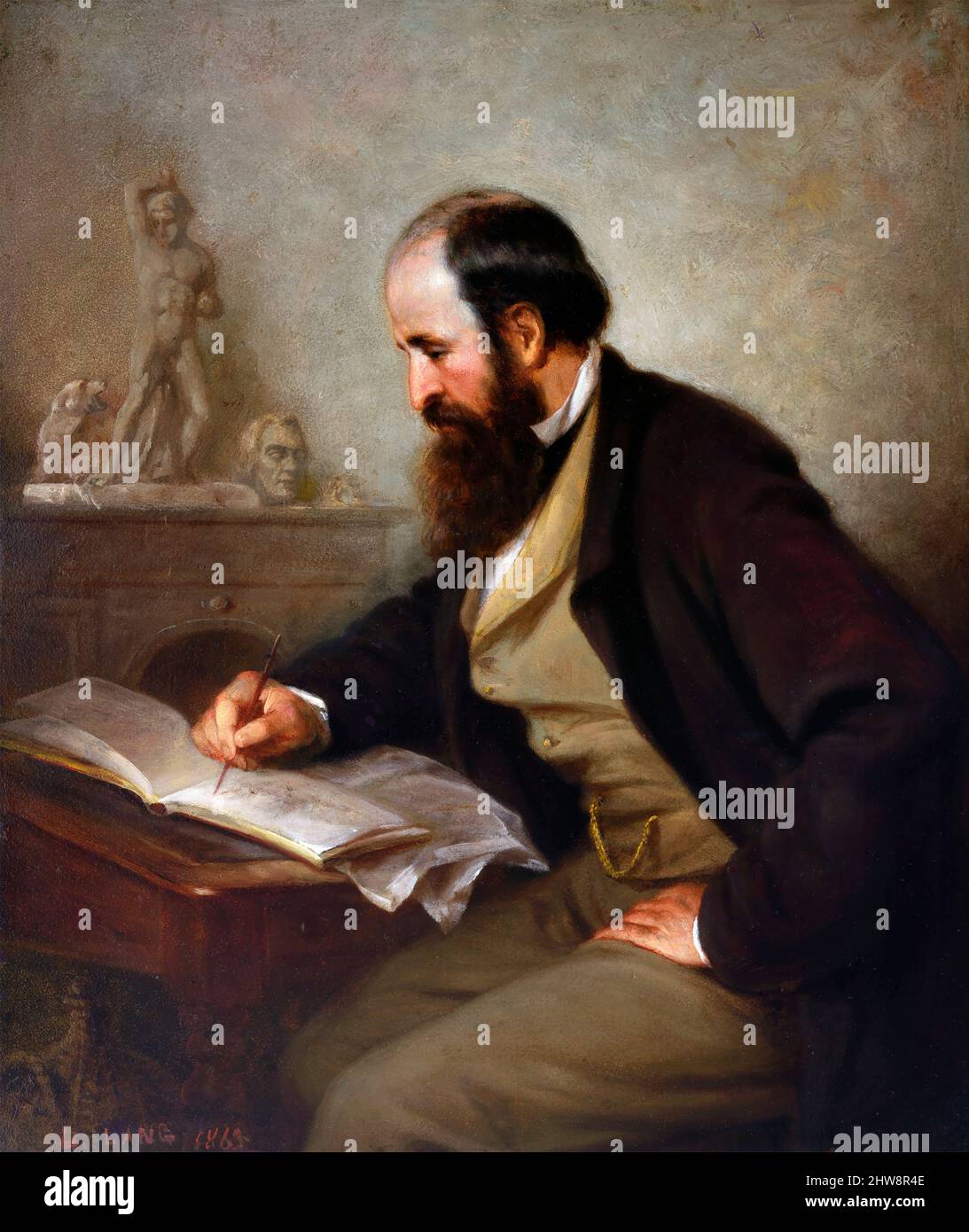 Portrait of the American sculptor, Henry Kirke Brown (1814-1886) by Louis Lang, oil on board, 1863 Stock Photo