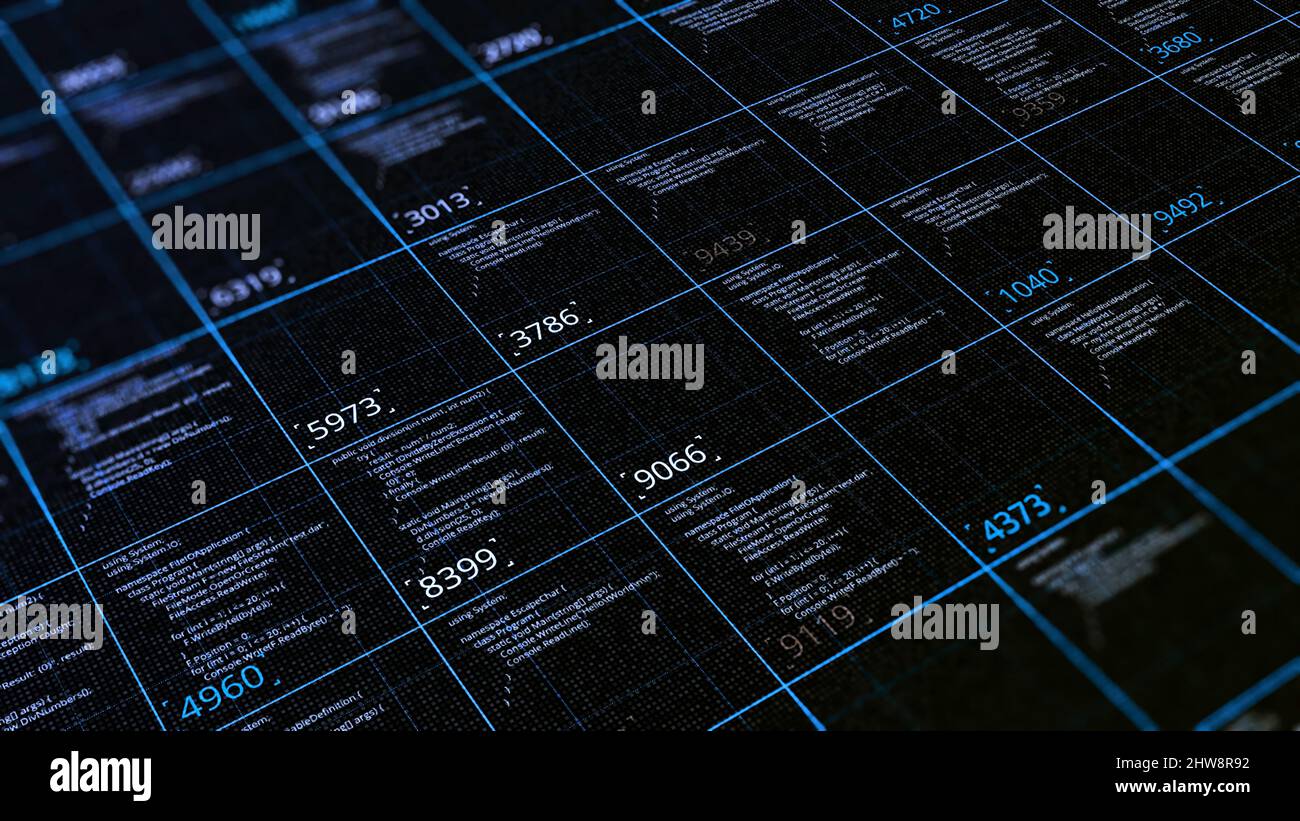 Table with computer code data. Animation. Informational table of ...