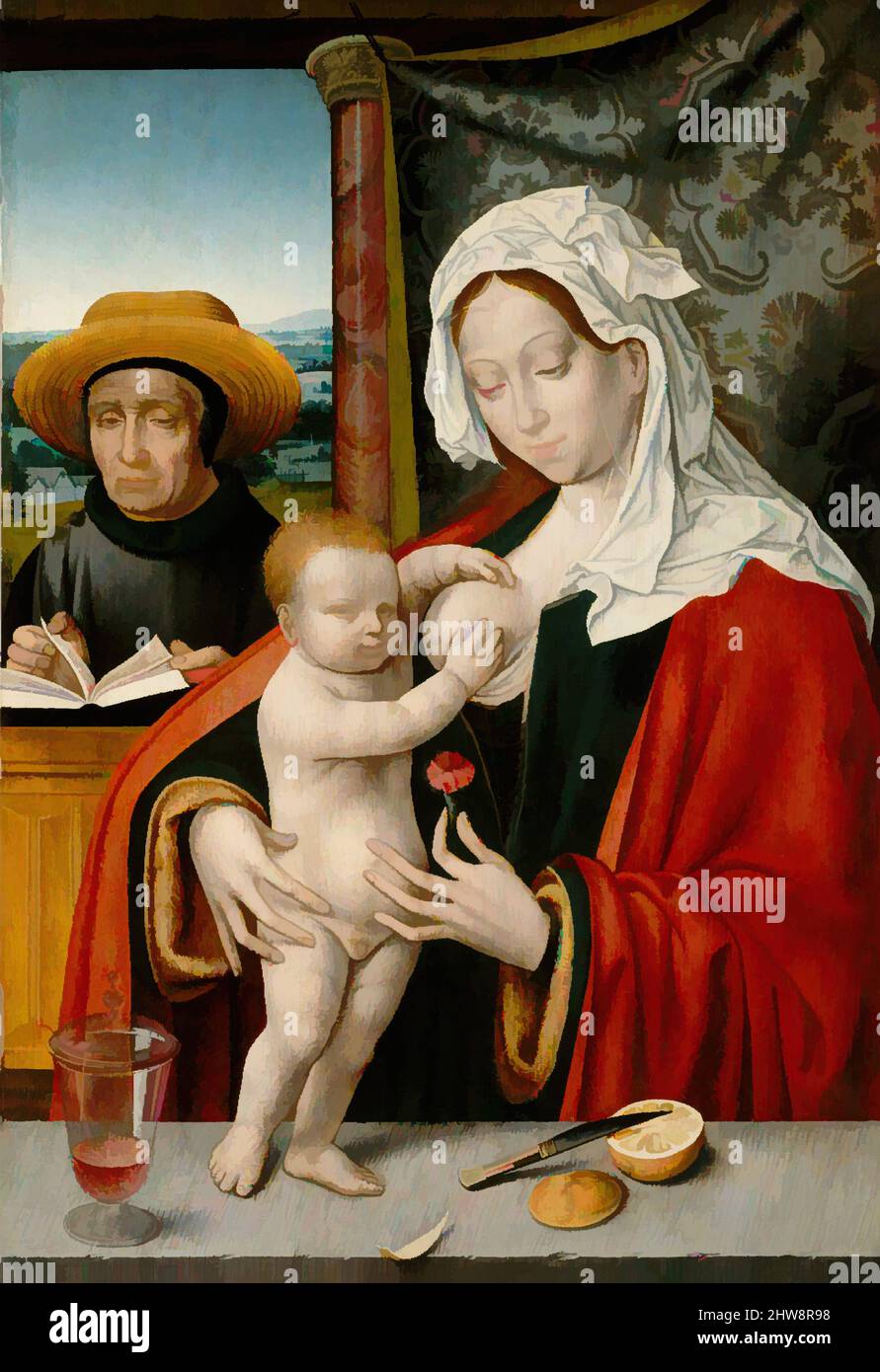 Art inspired by The Holy Family, possibly 1527–33, Netherlandish, Oil on oak panel, 21 13/16 x 14 9/16 in. (55.4 x 37 cm), Paintings, Workshop of Joos van Cleve (Netherlandish, Cleve ca. 1485–1540/41 Antwerp, Classic works modernized by Artotop with a splash of modernity. Shapes, color and value, eye-catching visual impact on art. Emotions through freedom of artworks in a contemporary way. A timeless message pursuing a wildly creative new direction. Artists turning to the digital medium and creating the Artotop NFT Stock Photo