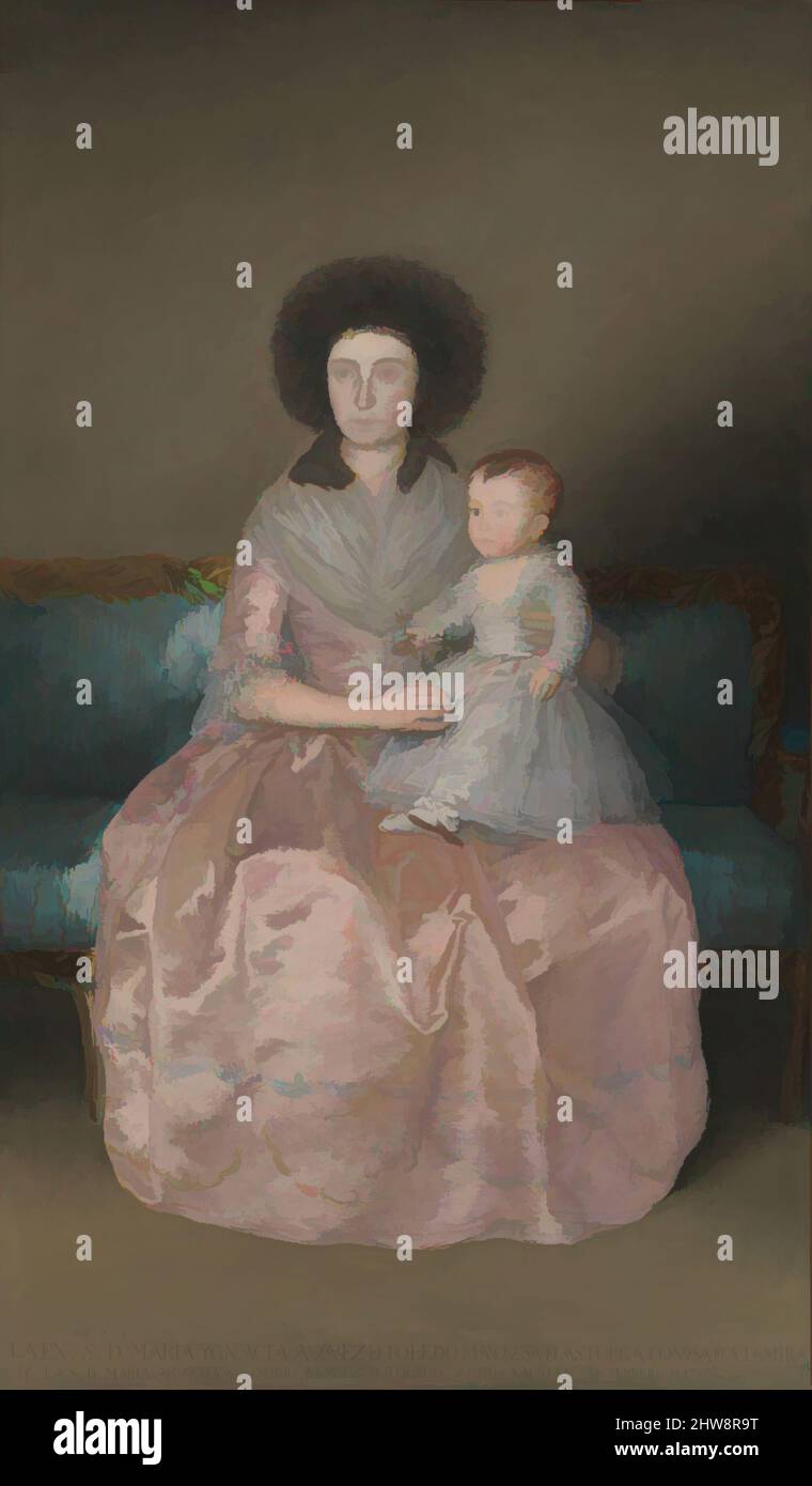 Art inspired by Condesa de Altamira and Her Daughter, María Agustina, 1787–88, Oil on canvas, 76 3/4 x 45 1/4 in. (195 x 115 cm), Paintings, Goya (Francisco de Goya y Lucientes) (Spanish, Fuendetodos 1746–1828 Bordeaux, Classic works modernized by Artotop with a splash of modernity. Shapes, color and value, eye-catching visual impact on art. Emotions through freedom of artworks in a contemporary way. A timeless message pursuing a wildly creative new direction. Artists turning to the digital medium and creating the Artotop NFT Stock Photo