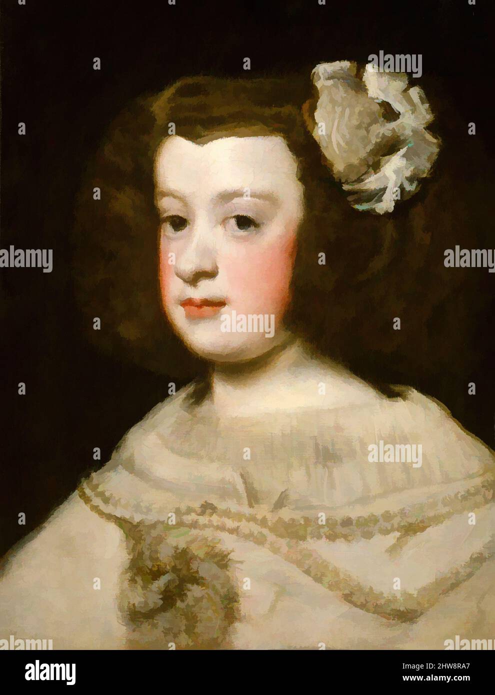 Art inspired by María Teresa, Infanta of Spain, mid-17th century, Oil on canvas, 19 x 14 9/16 in. (48 x 37 cm), Paintings, Workshop of Diego Rodríguez de Silva y Velázquez (Spanish, 1599–1660, Classic works modernized by Artotop with a splash of modernity. Shapes, color and value, eye-catching visual impact on art. Emotions through freedom of artworks in a contemporary way. A timeless message pursuing a wildly creative new direction. Artists turning to the digital medium and creating the Artotop NFT Stock Photo