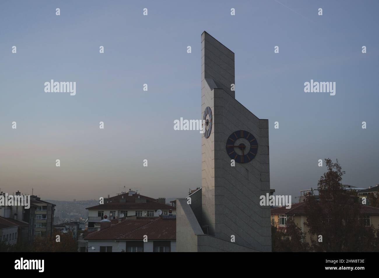 Clock tower next to Ankara Kocatepe Mosque Stock Photo