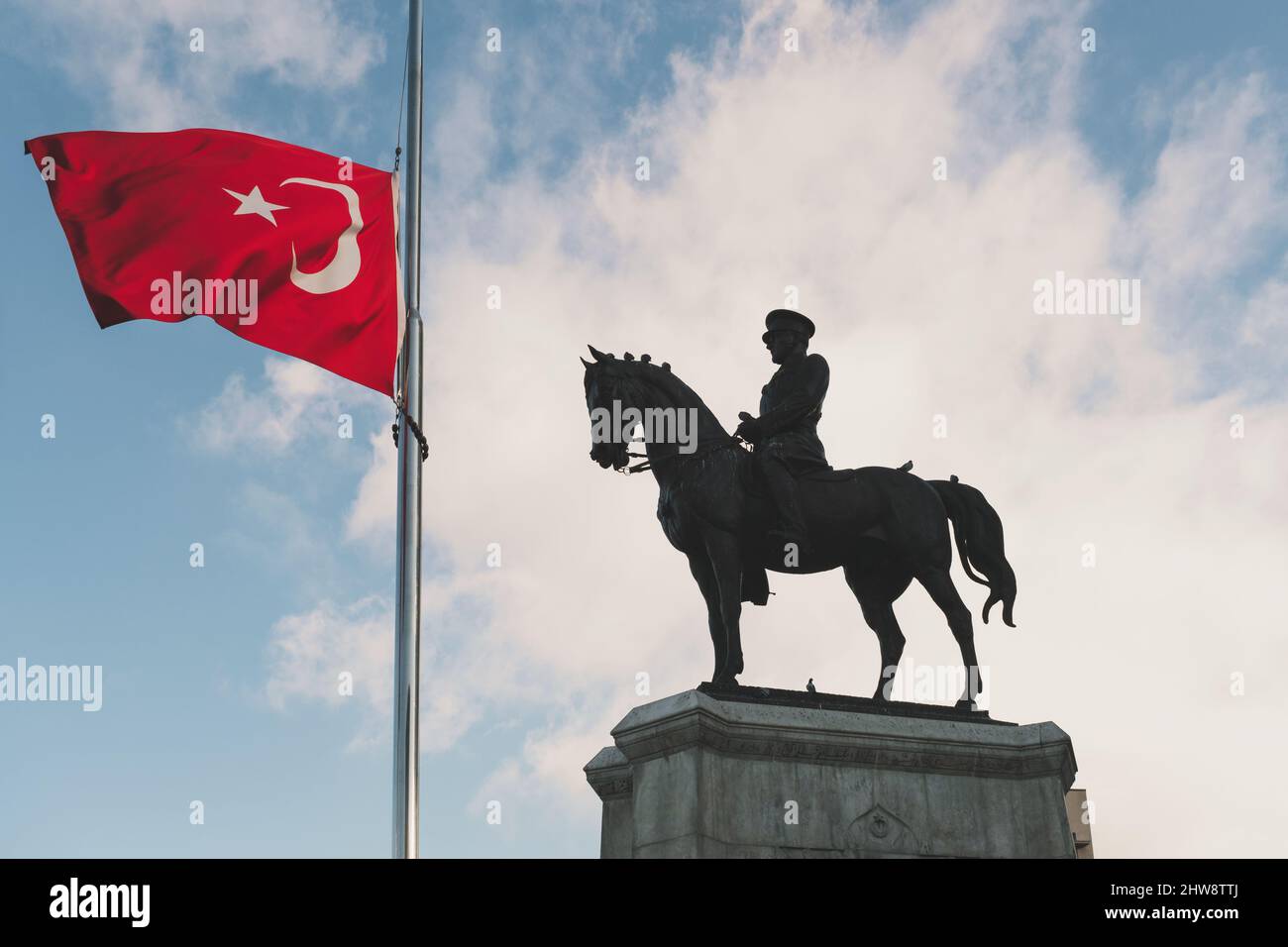 Ankara, Turkey - November 10, 2021: Victory Monument Ankara. Mustafa Kemal Ataturk sculpture in Ulus Square. Editorial shot in Ankara. Stock Photo
