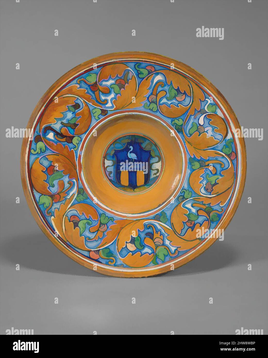 Art inspired by Plate (tondino), 1525–30, Maiolica (tin-glazed earthenware), Diameter: 10 3/4 in. (27.3 cm), Ceramics-Pottery, probably workshop of Maestro Giorgio Andreoli (Italian (Gubbio), active first half of 16th century, Classic works modernized by Artotop with a splash of modernity. Shapes, color and value, eye-catching visual impact on art. Emotions through freedom of artworks in a contemporary way. A timeless message pursuing a wildly creative new direction. Artists turning to the digital medium and creating the Artotop NFT Stock Photo