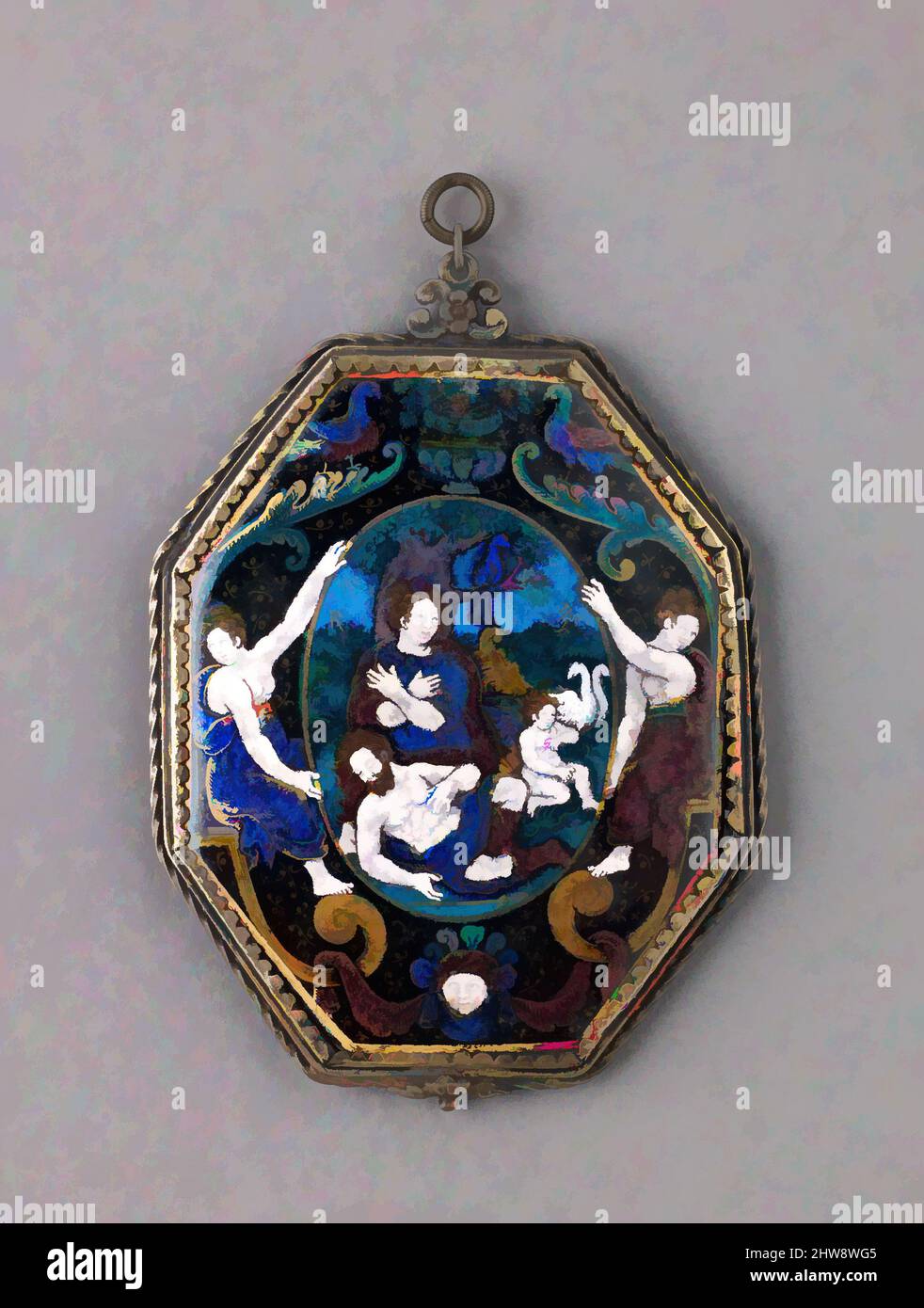 Art inspired by Mirror: Venus Mourning the Dead Adonis, early 17th century, Painted enamel, partly gilt and partly silvered, on copper; silver; glass., H. 11.5 cm, w. 8.1 cm, d. .9 cm., Enamels, Suzanne de Court (French, active 1575–1625, Classic works modernized by Artotop with a splash of modernity. Shapes, color and value, eye-catching visual impact on art. Emotions through freedom of artworks in a contemporary way. A timeless message pursuing a wildly creative new direction. Artists turning to the digital medium and creating the Artotop NFT Stock Photo