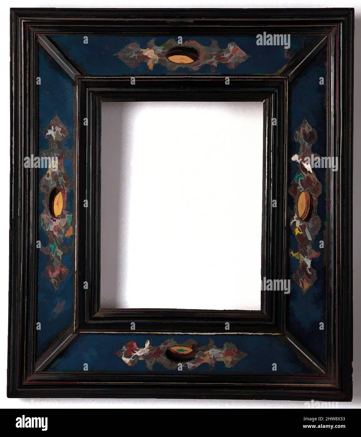 Art inspired by Cassetta frame, 1880–1900, style early 17th century, Italian, Rome, Poplar back frame with ebony and ebonized pearwood upper moldings; glass; pewter; silver wire., 28.1 x 24.5, 14.9 x 11.4, 16.4 x 12.7 cm., Frames, Classic works modernized by Artotop with a splash of modernity. Shapes, color and value, eye-catching visual impact on art. Emotions through freedom of artworks in a contemporary way. A timeless message pursuing a wildly creative new direction. Artists turning to the digital medium and creating the Artotop NFT Stock Photo