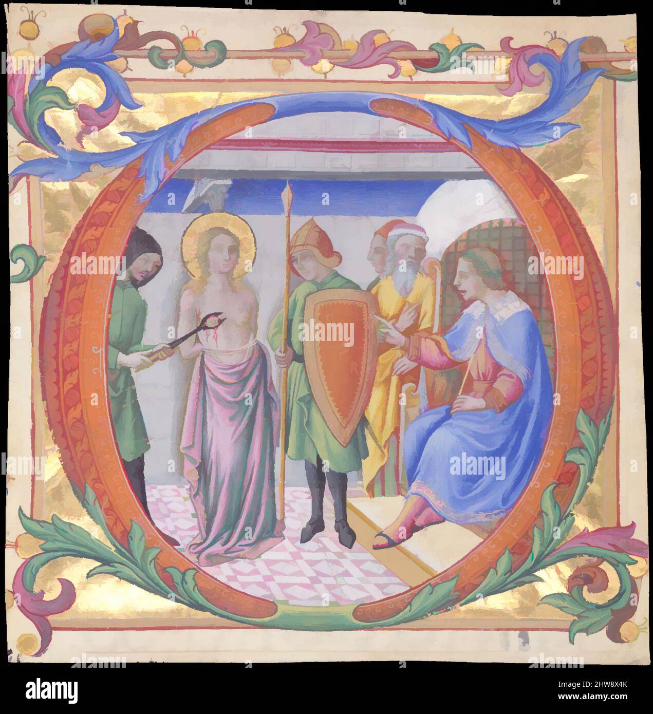 Art inspired by Martyrdom of Saint Agatha in an Initial D, ca. 1470–73, Tempera and gold on parchment, 10 3/8 x 10 1/8 in. (26.3 x 25.7cm), Manuscripts and Illuminations, Sano di Pietro (Ansano di Pietro di Mencio) (Italian, Siena 1405–1481 Siena), This miniature was originally, Classic works modernized by Artotop with a splash of modernity. Shapes, color and value, eye-catching visual impact on art. Emotions through freedom of artworks in a contemporary way. A timeless message pursuing a wildly creative new direction. Artists turning to the digital medium and creating the Artotop NFT Stock Photo