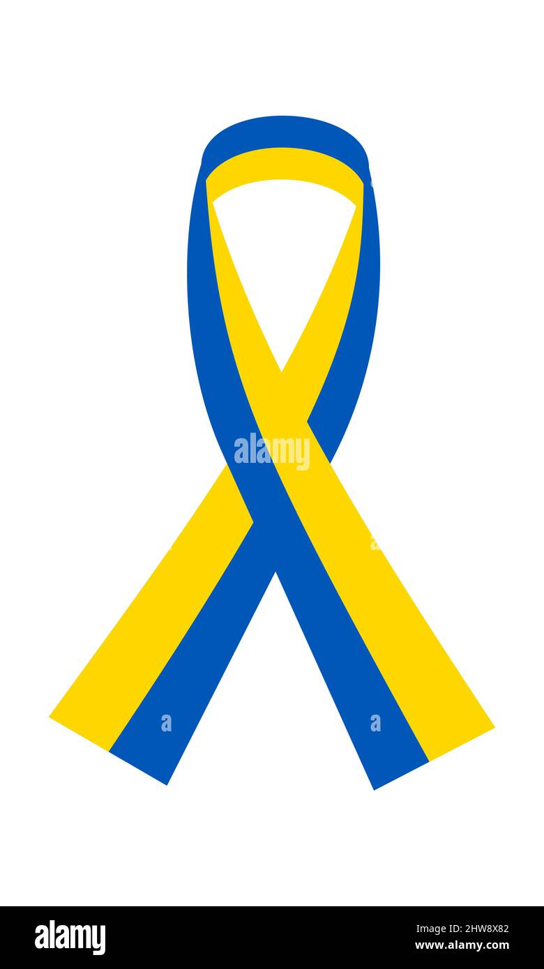 Ribbon graphics in Ukraine flag colours isolated on white background. Stop war. Stock Vector