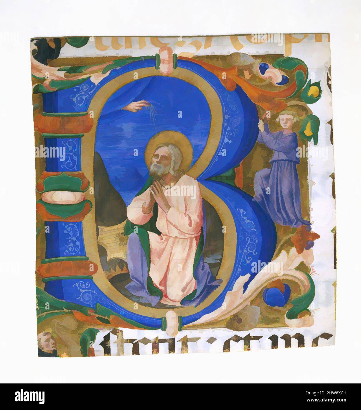 Art inspired by King David in Prayer in an Initial B, ca. 1450, Tempera on parchment, 5 5/8 x 5 3/8 in. (14.2 x 13.5cm), Manuscripts and Illuminations, Zanobi Strozzi (Italian, Florence 1412–1468 Florence), The initial B introduces Psalm 1: Beatus vir qui non abiit in consilio impiorum, Classic works modernized by Artotop with a splash of modernity. Shapes, color and value, eye-catching visual impact on art. Emotions through freedom of artworks in a contemporary way. A timeless message pursuing a wildly creative new direction. Artists turning to the digital medium and creating the Artotop NFT Stock Photo