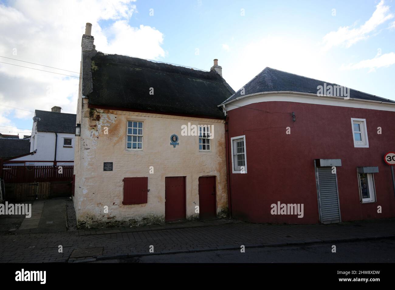 The Bachelors' Club, Sandgate Street, Tarbolton, KA5 5RB.Ayrshire, Scotland, UK .A National Trust for Scotland museum  The upstairs room was the largest in Tarbolton and was used for a number of social events. It was probably the first rural debating society in Scotland and the prototype for many Burns Clubs the world over. Stock Photo