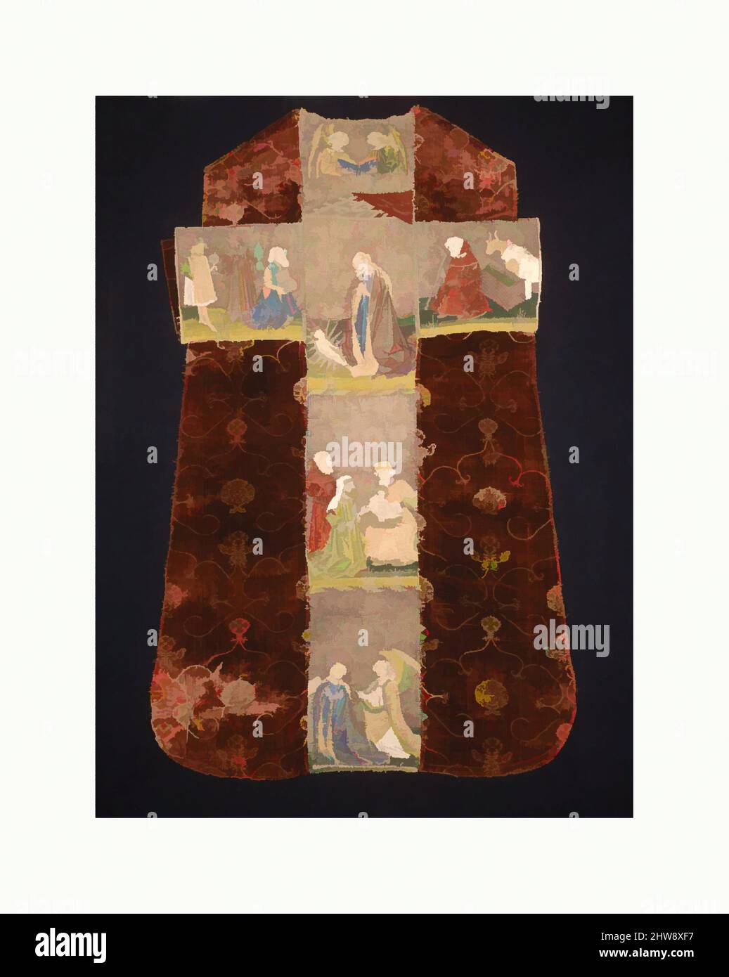 Art inspired by Chasuble Back with an Orphrey Cross, second half 15th century, Italian or Spanish; German, Chasuble Back: silk, 46 3/4 x 30 3/4 in. (118.7 x 78 cm), Textiles-Ecclesiastical, Classic works modernized by Artotop with a splash of modernity. Shapes, color and value, eye-catching visual impact on art. Emotions through freedom of artworks in a contemporary way. A timeless message pursuing a wildly creative new direction. Artists turning to the digital medium and creating the Artotop NFT Stock Photo