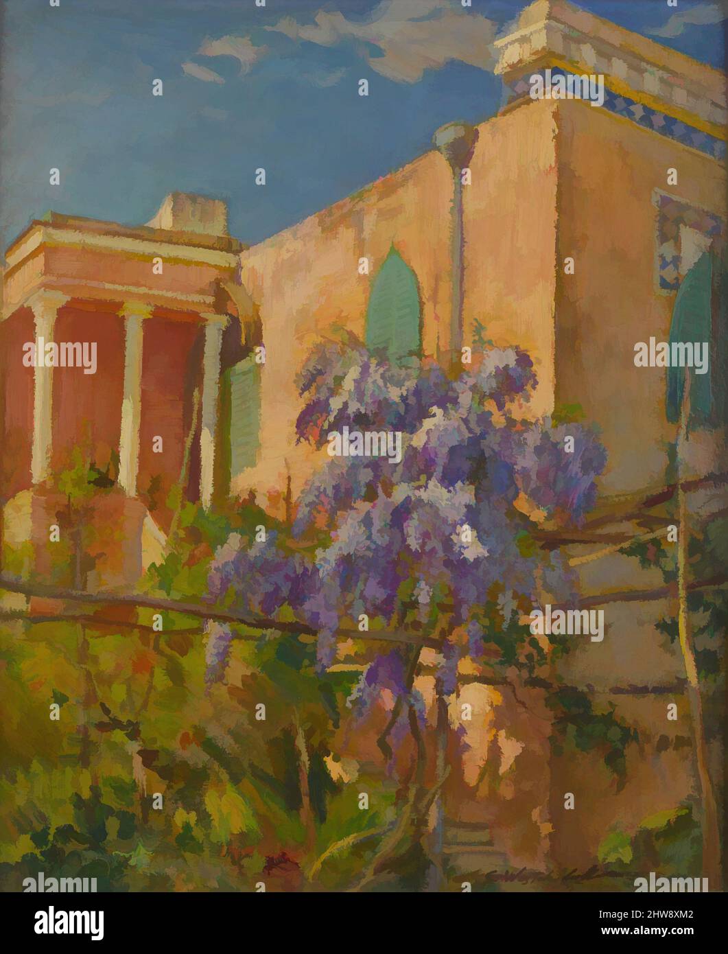 Art inspired by A House with Flowering Trees along the Amalfi Coast of Italy, ca. 1928, Oil on canvas (?), 13 5/8 x 11 1/4 in., Paintings, Constantin Alexandrovitch Westchiloff (Russian, St. Petersburg 1877–1945 New York State, Classic works modernized by Artotop with a splash of modernity. Shapes, color and value, eye-catching visual impact on art. Emotions through freedom of artworks in a contemporary way. A timeless message pursuing a wildly creative new direction. Artists turning to the digital medium and creating the Artotop NFT Stock Photo