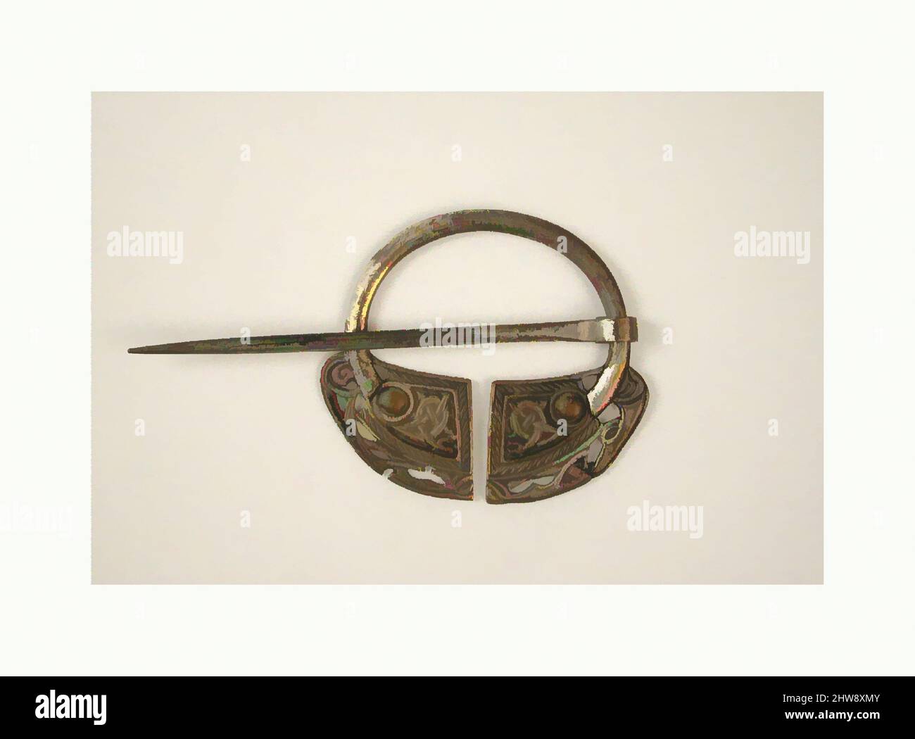 Art inspired by Celtic Brooch, early 20th century (original dated 8th–11th century), Irish, Silver, Diam: 2 1/2 in. (6.4 cm) L.(Pin): 4 in. (10.2 cm) Depth: 1/8 in. (0.3 cm), Reproductions-Metalwork, Classic works modernized by Artotop with a splash of modernity. Shapes, color and value, eye-catching visual impact on art. Emotions through freedom of artworks in a contemporary way. A timeless message pursuing a wildly creative new direction. Artists turning to the digital medium and creating the Artotop NFT Stock Photo