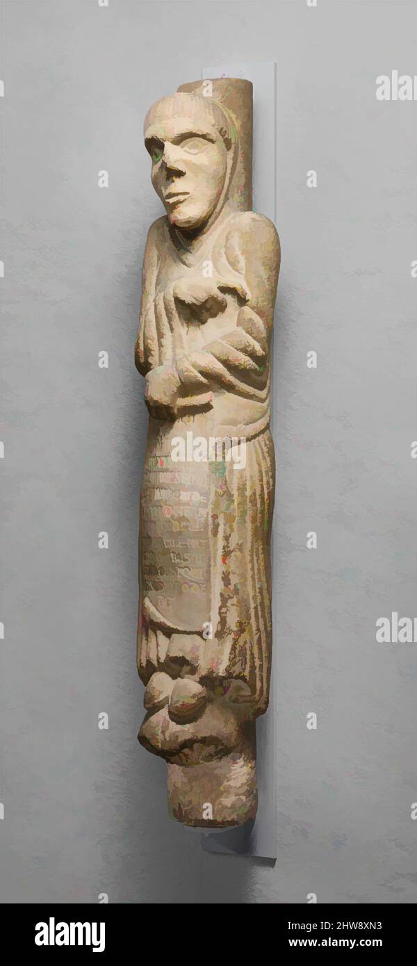 Art inspired by Column Statue of Saint Hilary of Galeata, ca. 1170–1200, Made in Galeata, Romagna, Northern Italy, North Italian, Carrara marble, Overall: 34 7/8 x 4 1/4 x 6 3/4 in. (88.6 x 10.8 x 17.1 cm), Sculpture-Stone, Pupil of Guglielmo da Modena (?), This column statue, from the, Classic works modernized by Artotop with a splash of modernity. Shapes, color and value, eye-catching visual impact on art. Emotions through freedom of artworks in a contemporary way. A timeless message pursuing a wildly creative new direction. Artists turning to the digital medium and creating the Artotop NFT Stock Photo
