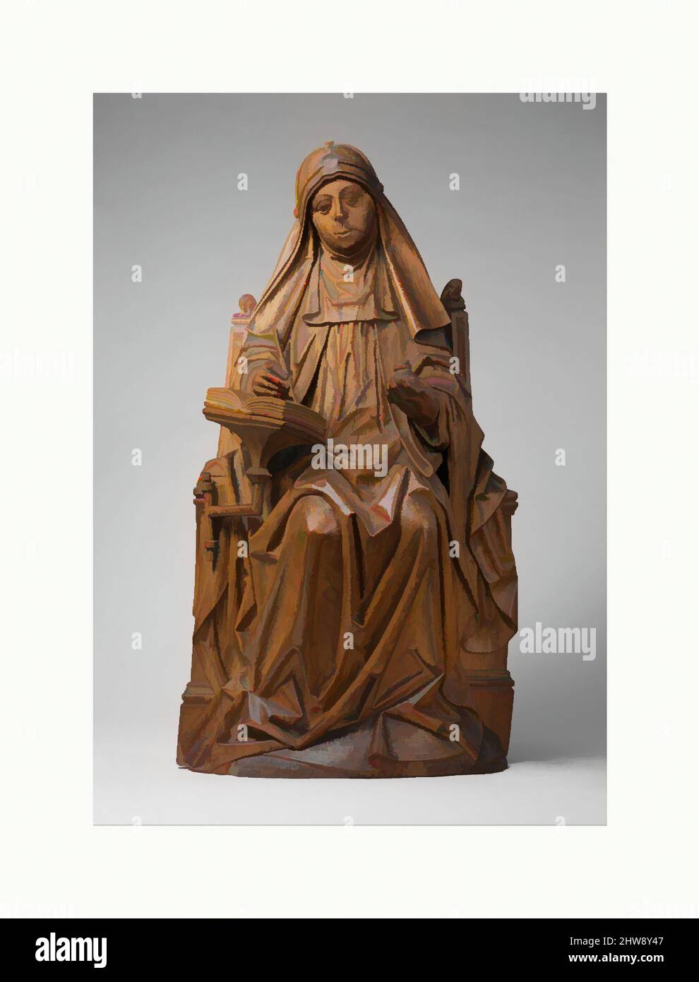 Art inspired by Saint Bridget of Sweden, ca. 1470, Made in Brabant, Netherlands, South Netherlandish, Walnut, rock crystal cabochon. Originally painted., Overall: 33 7/8 x 17 5/8 x 11 3/8 in. (86 x 44.8 x 28.9 cm), Sculpture-Wood, Master of Soeterbeeck (active ca. 1470–80), Saint, Classic works modernized by Artotop with a splash of modernity. Shapes, color and value, eye-catching visual impact on art. Emotions through freedom of artworks in a contemporary way. A timeless message pursuing a wildly creative new direction. Artists turning to the digital medium and creating the Artotop NFT Stock Photo