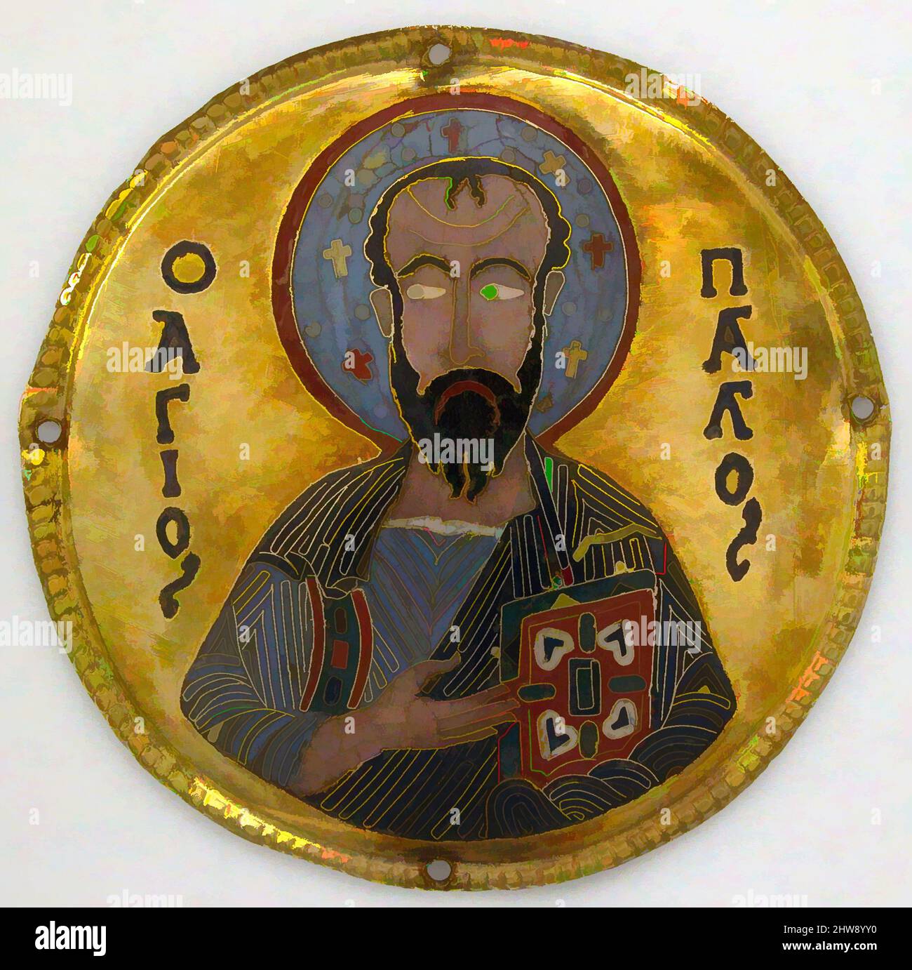 Art inspired by Medallion with Saint Paul from an Icon Frame, ca. 1100,  Made in Constantinople, Byzantine, Gold, silver, and enamel worked in  cloisonné, Diam: 3 1/4 in. (8.3 cm), Enamels-Cloisonné, These