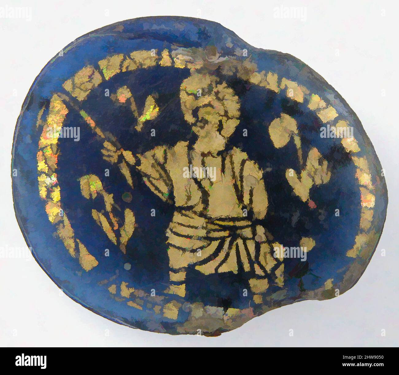 Art inspired by Gold Glass Medallion with Christ as a Miracle Worker, 300–500, Roman or Byzantine, Glass, gold leaf, Overall: 13/16 x 1 x 3/16 in. (2.1 x 2.5 x 0.5 cm), Glass-Gold glass, Among the earliest popular depictions of Christ were those recalling Roman images of magicians, Classic works modernized by Artotop with a splash of modernity. Shapes, color and value, eye-catching visual impact on art. Emotions through freedom of artworks in a contemporary way. A timeless message pursuing a wildly creative new direction. Artists turning to the digital medium and creating the Artotop NFT Stock Photo