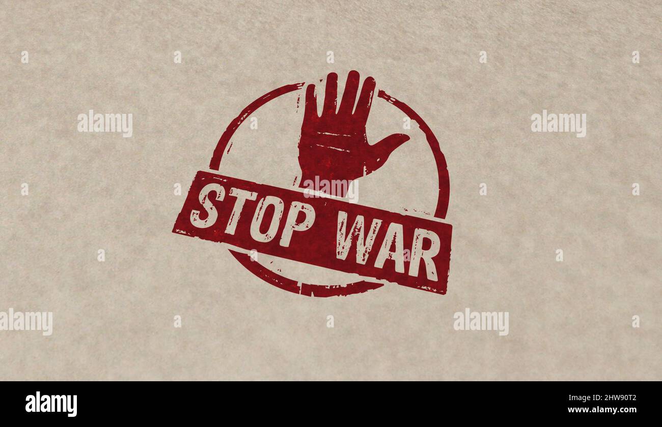 Stop war stamp icons in few color versions. Peace, no aggression and pacifism concept 3D rendering illustration. Stock Photo