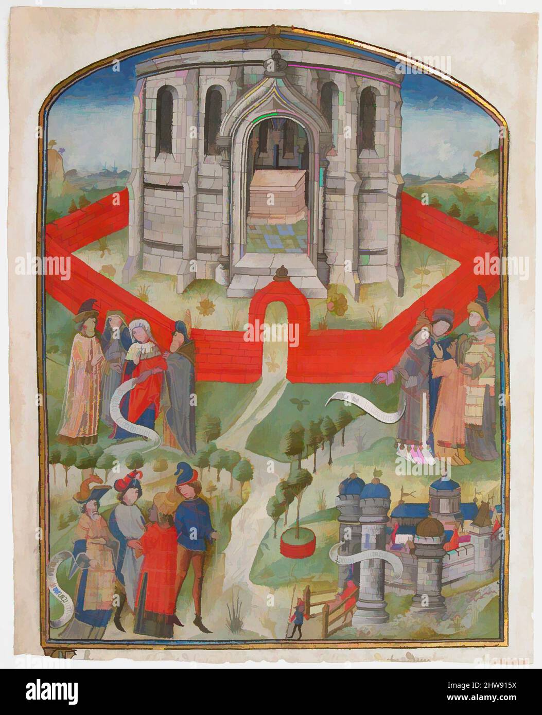 Art inspired by The Temple in Jerusalem, from the 'Postilla Litteralis (Literal Commentary)' of Nicholas of Lyra, 1450–75, Made in probably Hainaut, Netherlandish, Tempera and ink on parchment, Overall: 11 5/16 x 9 1/16 in. (28.8 x 23 cm), Manuscripts and Illuminations, Classic works modernized by Artotop with a splash of modernity. Shapes, color and value, eye-catching visual impact on art. Emotions through freedom of artworks in a contemporary way. A timeless message pursuing a wildly creative new direction. Artists turning to the digital medium and creating the Artotop NFT Stock Photo