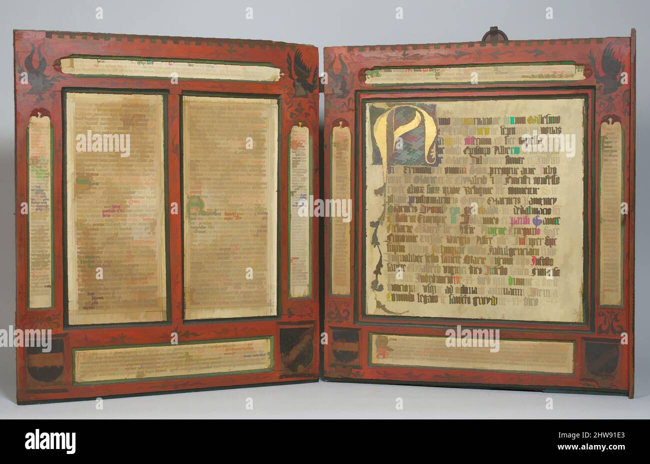 Art inspired by Devotional Diptych with inset Manuscript Texts, 15th century, Austrian, Polychromed wood, ink and pigment on paper and parchment, 28 3/4 x 25 3/8 in. (73 x 64.5 cm), Miscellaneous-Paper, Classic works modernized by Artotop with a splash of modernity. Shapes, color and value, eye-catching visual impact on art. Emotions through freedom of artworks in a contemporary way. A timeless message pursuing a wildly creative new direction. Artists turning to the digital medium and creating the Artotop NFT Stock Photo