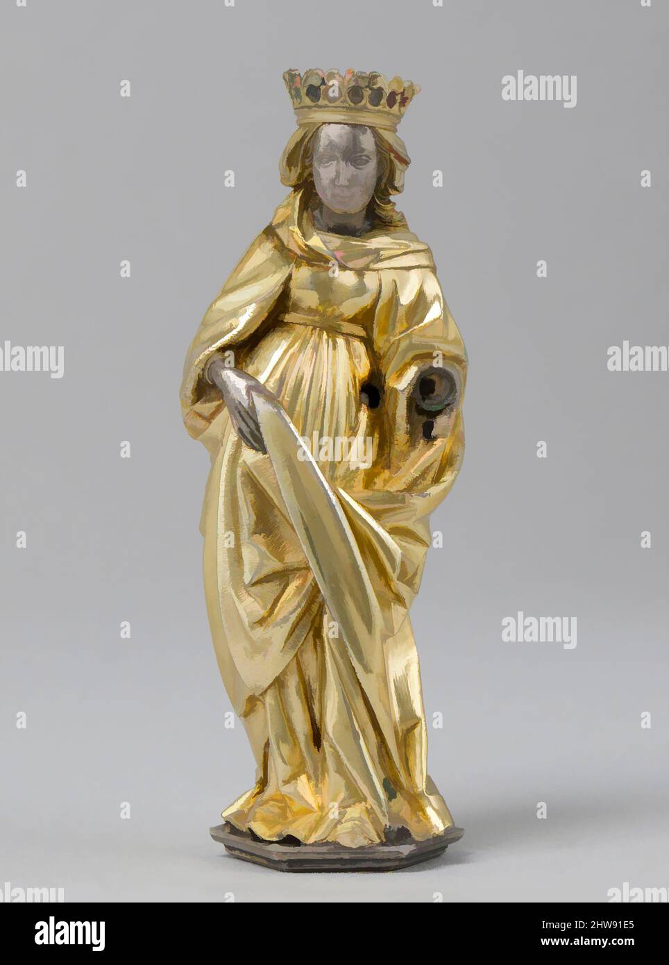 Art inspired by Standing Female Saint, ca. 1510, Made in Aachen, Germany, German, Silver and silver gilt, Overall: 3 3/4 x 1 5/16 x 1 1/4in. (9.5 x 3.4 x 3.1cm), Metalwork-Silver, Hans von Reutlingen (German, Aachen, 1465–1547) or Workshop, This finely worked figure appears to have, Classic works modernized by Artotop with a splash of modernity. Shapes, color and value, eye-catching visual impact on art. Emotions through freedom of artworks in a contemporary way. A timeless message pursuing a wildly creative new direction. Artists turning to the digital medium and creating the Artotop NFT Stock Photo
