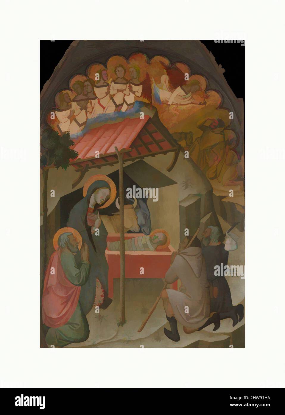 Art inspired by The Adoration of the Shepherds, 1374, Made in Siena, Italy, Italian, Tempera on poplar, gilding, Overall: 69 1/8 x 45 1/8 in. (175.6 x 114.6 cm), Paintings-Panels, Bartolo di Fredi (Italian, active by 1353–died 1410 Siena), Once the central panel of an altarpiece, this, Classic works modernized by Artotop with a splash of modernity. Shapes, color and value, eye-catching visual impact on art. Emotions through freedom of artworks in a contemporary way. A timeless message pursuing a wildly creative new direction. Artists turning to the digital medium and creating the Artotop NFT Stock Photo