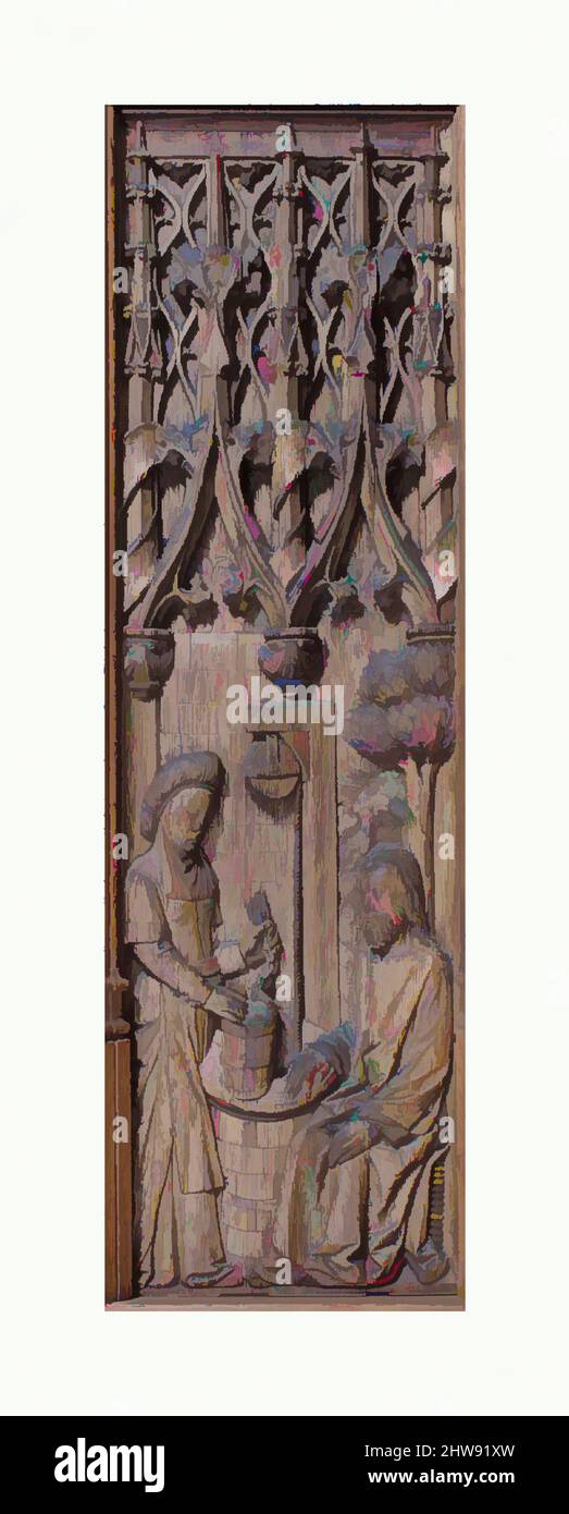 Art inspired by Panel with Christ and the Woman of Samarra, early 16th century, Made in Normandy, France, French, Oak, Overall: 35 1/2 x 10 1/2 in. (90.2 x 26.7 cm), Woodwork-Architectural, Classic works modernized by Artotop with a splash of modernity. Shapes, color and value, eye-catching visual impact on art. Emotions through freedom of artworks in a contemporary way. A timeless message pursuing a wildly creative new direction. Artists turning to the digital medium and creating the Artotop NFT Stock Photo