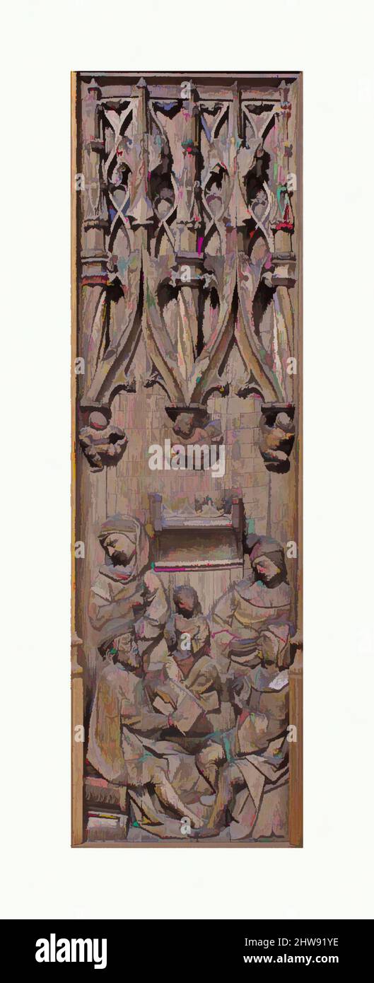 Art inspired by Panel with Christ Among the Doctors, early 16th century, Made in Normandy, France, French, Oak, Overall: 35 1/2 x 10 1/2 in. (90.2 x 26.7 cm), Woodwork-Architectural, Classic works modernized by Artotop with a splash of modernity. Shapes, color and value, eye-catching visual impact on art. Emotions through freedom of artworks in a contemporary way. A timeless message pursuing a wildly creative new direction. Artists turning to the digital medium and creating the Artotop NFT Stock Photo