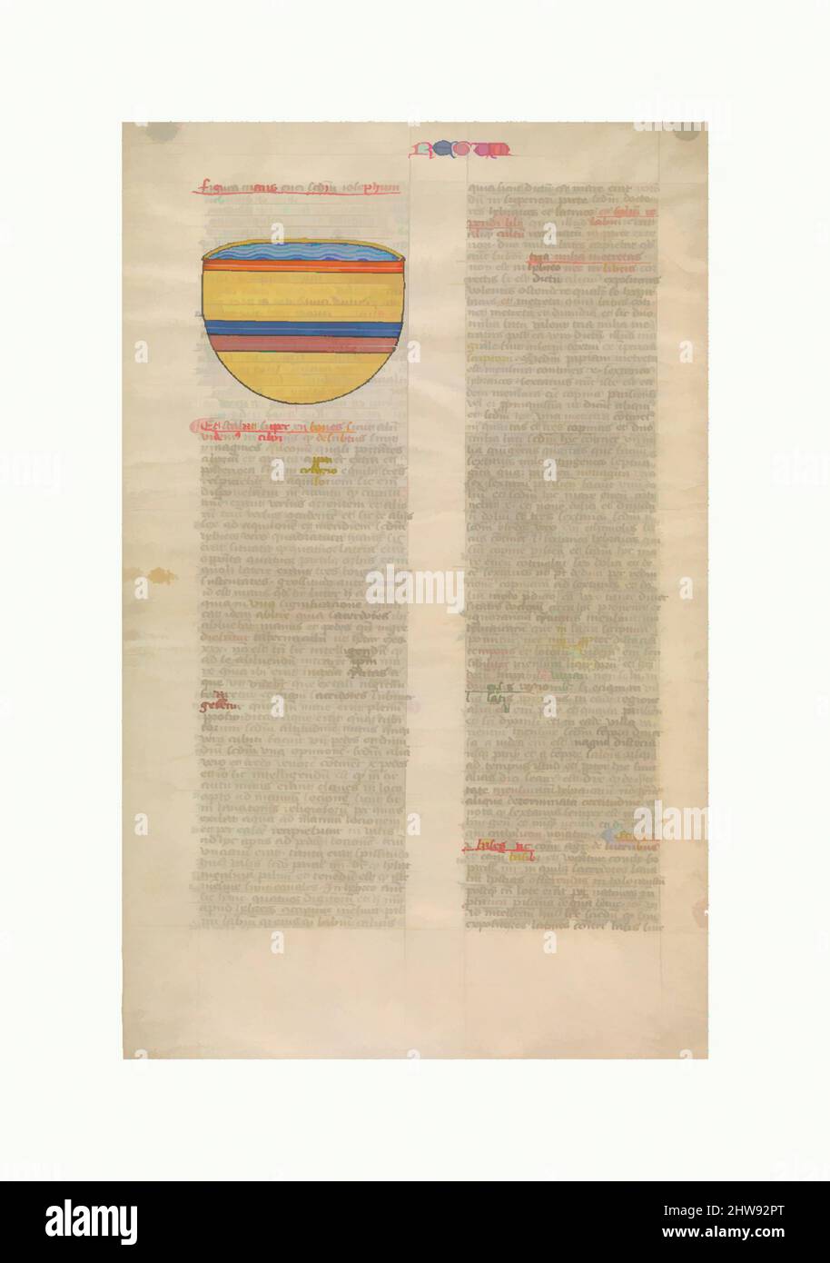 Art inspired by Brazen Sea, one of six illustrated leaves from the Postilla Litteralis (Literal Commentary) of Nicholas of Lyra, ca. 1360–1380, French, Opaque watercolor, iron-gall ink and gold on vellum, 16 1/2 x 9 3/4 in. (41.9 x 24.8 cm), Manuscripts and Illuminations, Classic works modernized by Artotop with a splash of modernity. Shapes, color and value, eye-catching visual impact on art. Emotions through freedom of artworks in a contemporary way. A timeless message pursuing a wildly creative new direction. Artists turning to the digital medium and creating the Artotop NFT Stock Photo