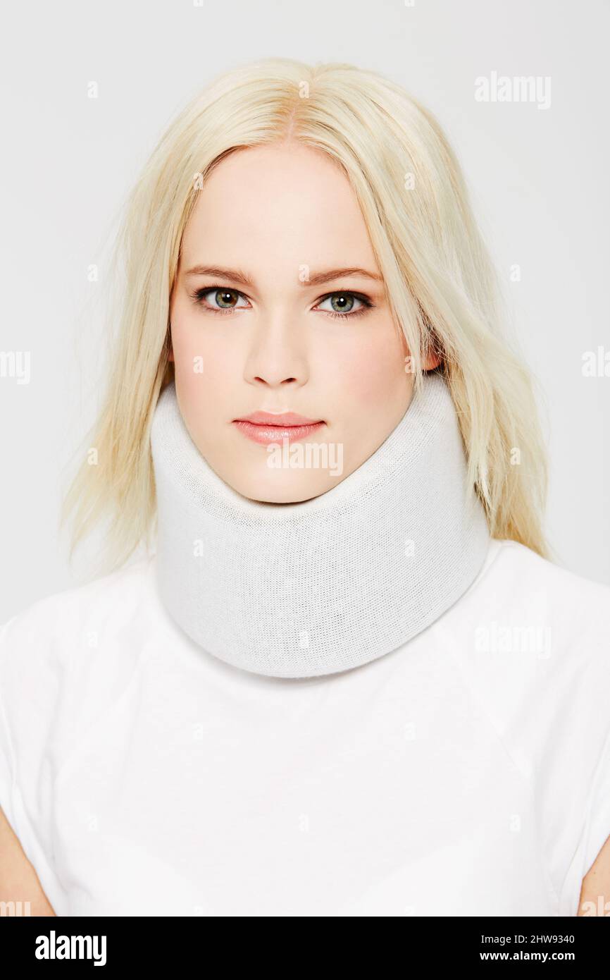 On the road to recovery. A beautiful young woman in a neck brace