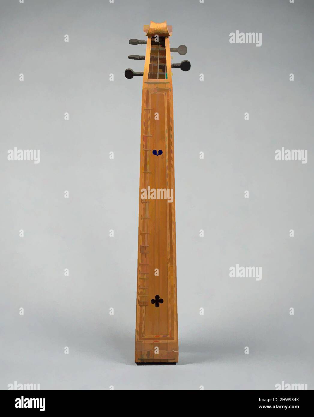 Art inspired by Épinette des Vosges, late 19th century, Valdajol, France, French, Wood, metal, L. 59.3 cm., Greatest width 7.4 cm, Depth of soundbox 2.9 cm, Sounding length of strings 47.4 cm., Chordophone-Zither-plucked, Amant Constant (Amé) Lambert (French, La Girmont 1843–1908 Val-d, Classic works modernized by Artotop with a splash of modernity. Shapes, color and value, eye-catching visual impact on art. Emotions through freedom of artworks in a contemporary way. A timeless message pursuing a wildly creative new direction. Artists turning to the digital medium and creating the Artotop NFT Stock Photo