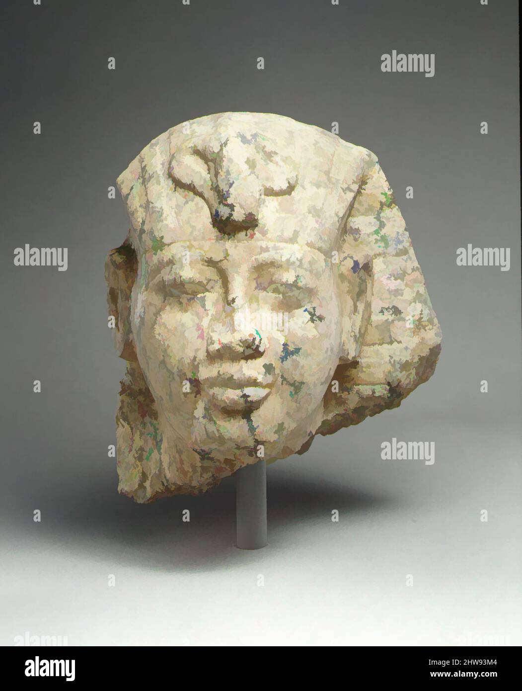 Art inspired by Amenhotep III with nemes headdress, New Kingdom, Dynasty 18, ca. 1390–1353 B.C., From Egypt, Upper Egypt, Thebes, Deir el-Bahri, 1922–23, Granite, H. 26.5 cm (10 7/16 in.); W. 21.5 cm (8 7/16 in.); D. 21 cm (8 1/4 in, Classic works modernized by Artotop with a splash of modernity. Shapes, color and value, eye-catching visual impact on art. Emotions through freedom of artworks in a contemporary way. A timeless message pursuing a wildly creative new direction. Artists turning to the digital medium and creating the Artotop NFT Stock Photo