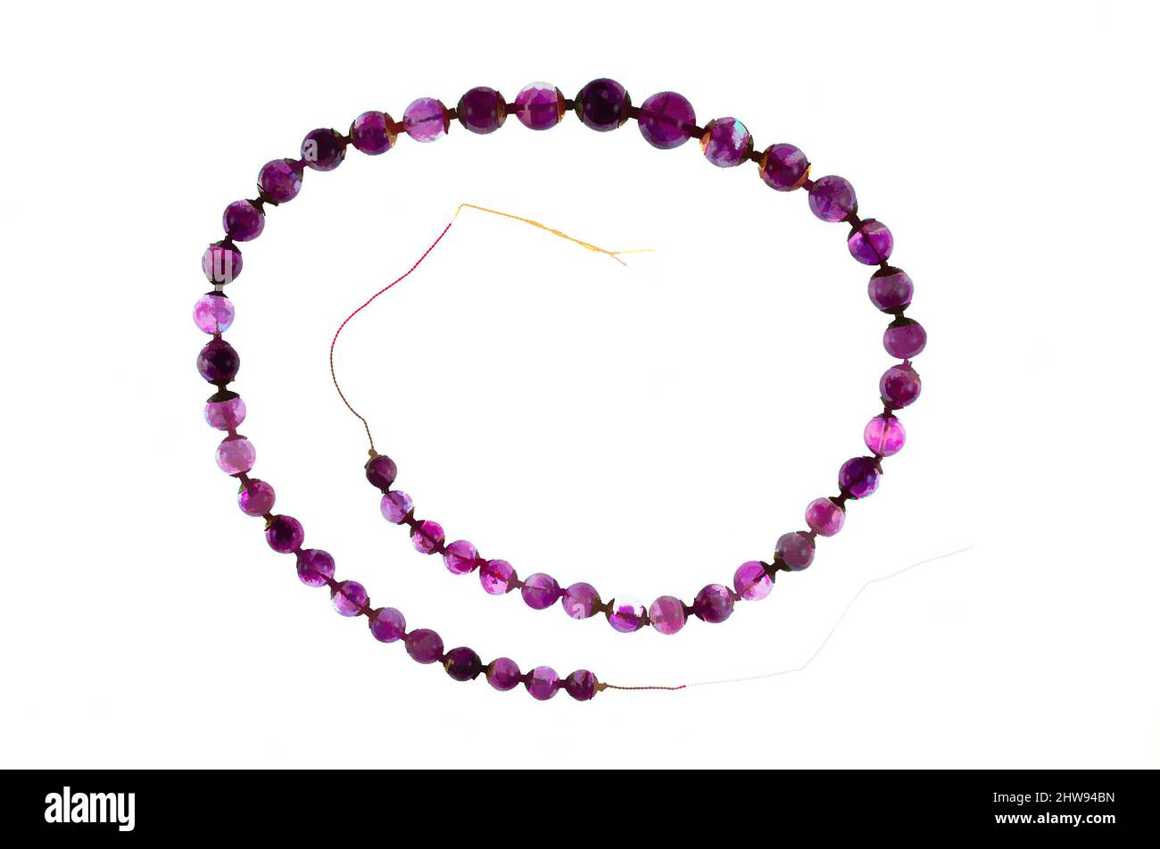 Art inspired by String of 46 round beads in graded sizes, Middle Kingdom–Early New Kingdom, ca. 1981–1504 B.C., From Egypt, Amethyst with gold caps, L. 67.8 cm (26 11/16 in, Classic works modernized by Artotop with a splash of modernity. Shapes, color and value, eye-catching visual impact on art. Emotions through freedom of artworks in a contemporary way. A timeless message pursuing a wildly creative new direction. Artists turning to the digital medium and creating the Artotop NFT Stock Photo