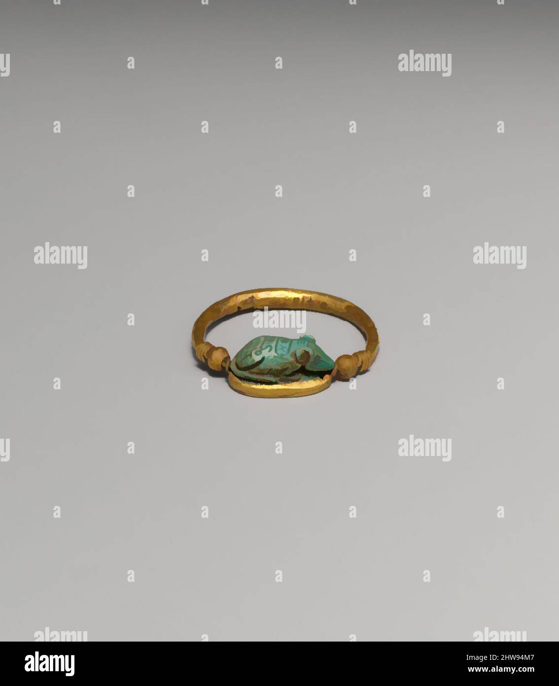 Art inspired by Ring set with a Mouse Design Amulet, New Kingdom, Dynasty 18, ca. 1479–1425 B.C., From Egypt, Gold, glazed steatite, diam: 2.6 cm (1 in.), This ring is inscribed with the cartouche of Thutmose III, Classic works modernized by Artotop with a splash of modernity. Shapes, color and value, eye-catching visual impact on art. Emotions through freedom of artworks in a contemporary way. A timeless message pursuing a wildly creative new direction. Artists turning to the digital medium and creating the Artotop NFT Stock Photo