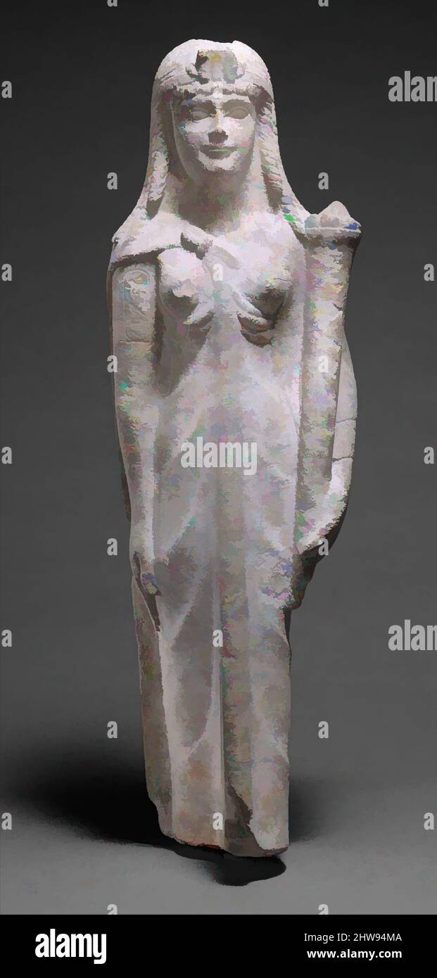 Art inspired by Statue of a Ptolemaic Queen, perhaps Cleopatra VII, Ptolemaic Period, Ptolemaic Dynasty, 200–30 B.C., From Egypt, Dolomitic limestone, H. 62.5 cm (24 5/8 in.); W. 22 cm (8 11/16 in.); D. 15 cm (5 7/8 in.), The statue represents a Ptolemaic queen holding a cornucopia, Classic works modernized by Artotop with a splash of modernity. Shapes, color and value, eye-catching visual impact on art. Emotions through freedom of artworks in a contemporary way. A timeless message pursuing a wildly creative new direction. Artists turning to the digital medium and creating the Artotop NFT Stock Photo