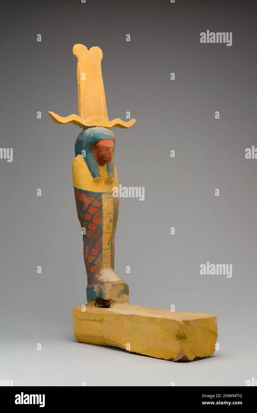 Art inspired by Ptah-Sokar-Osiris Figure of Ankhshepenwepet, Late Period, Kushite, Dynasty 25, ca. 712–664 B.C., From Egypt, Upper Egypt, Thebes, Deir el-Bahri, Tomb, 1923–24, Wood, paint, H. 48 cm, Classic works modernized by Artotop with a splash of modernity. Shapes, color and value, eye-catching visual impact on art. Emotions through freedom of artworks in a contemporary way. A timeless message pursuing a wildly creative new direction. Artists turning to the digital medium and creating the Artotop NFT Stock Photo