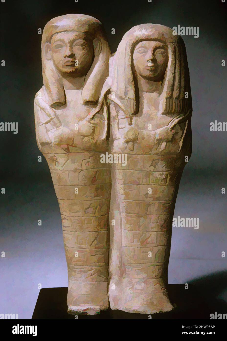 Art inspired by Double Shabti of Khaemwaset and Mesyt, Late New Kingdom, Dynasty 18–19, ca. 1336–1213 B.C., From Egypt, Limestone, H. 22 cm (8 11/16 in, Classic works modernized by Artotop with a splash of modernity. Shapes, color and value, eye-catching visual impact on art. Emotions through freedom of artworks in a contemporary way. A timeless message pursuing a wildly creative new direction. Artists turning to the digital medium and creating the Artotop NFT Stock Photo