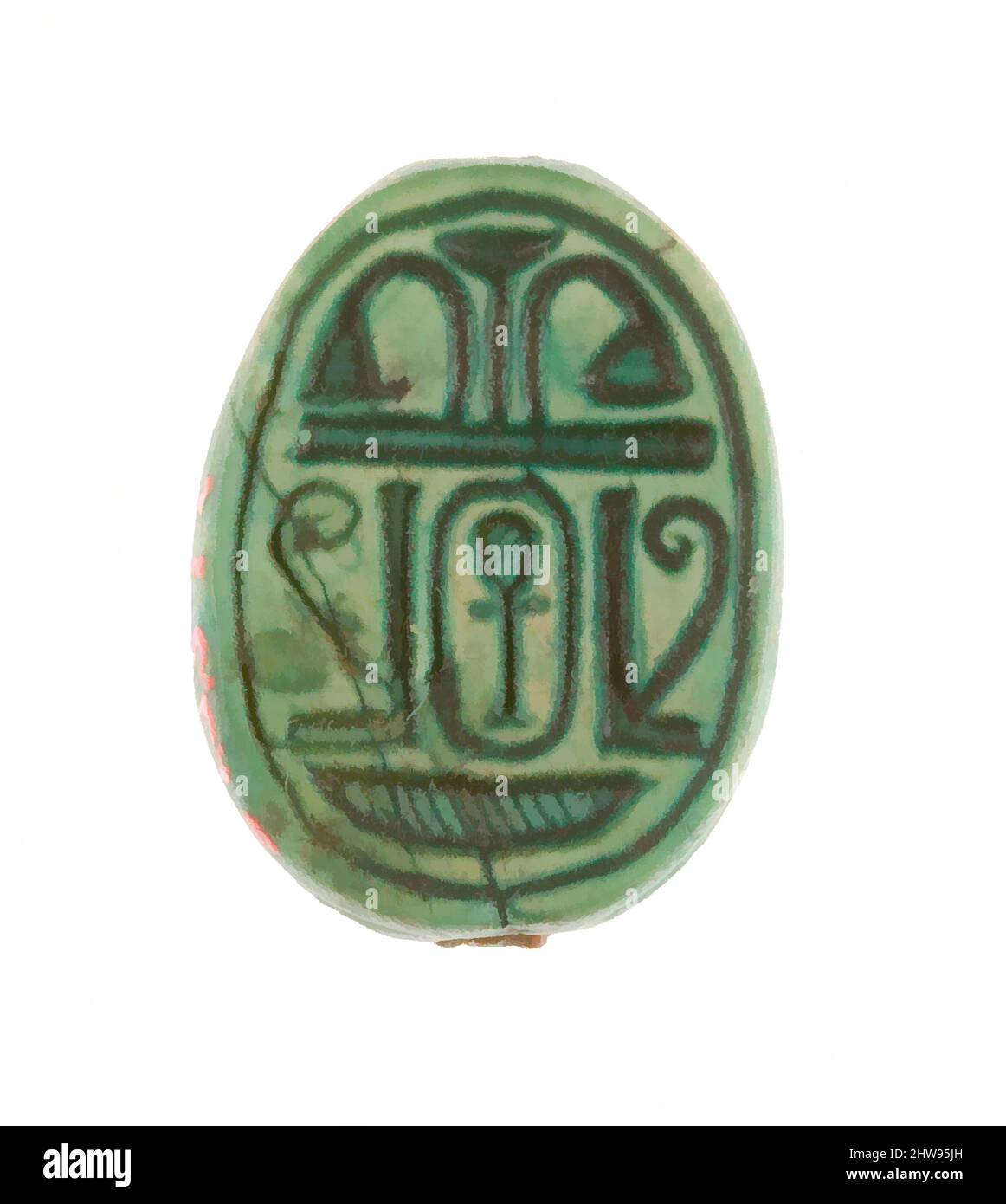 Art inspired by Scarab Inscribed with a Decorative Motif, New Kingdom, Dynasty 18, early, ca. 1479–1458 B.C., From Egypt, Upper Egypt, Thebes, Deir el-Bahri, Temple of Hatshepsut, Foundation Deposit 9 (I), 1926–27, Steatite (glazed, Classic works modernized by Artotop with a splash of modernity. Shapes, color and value, eye-catching visual impact on art. Emotions through freedom of artworks in a contemporary way. A timeless message pursuing a wildly creative new direction. Artists turning to the digital medium and creating the Artotop NFT Stock Photo