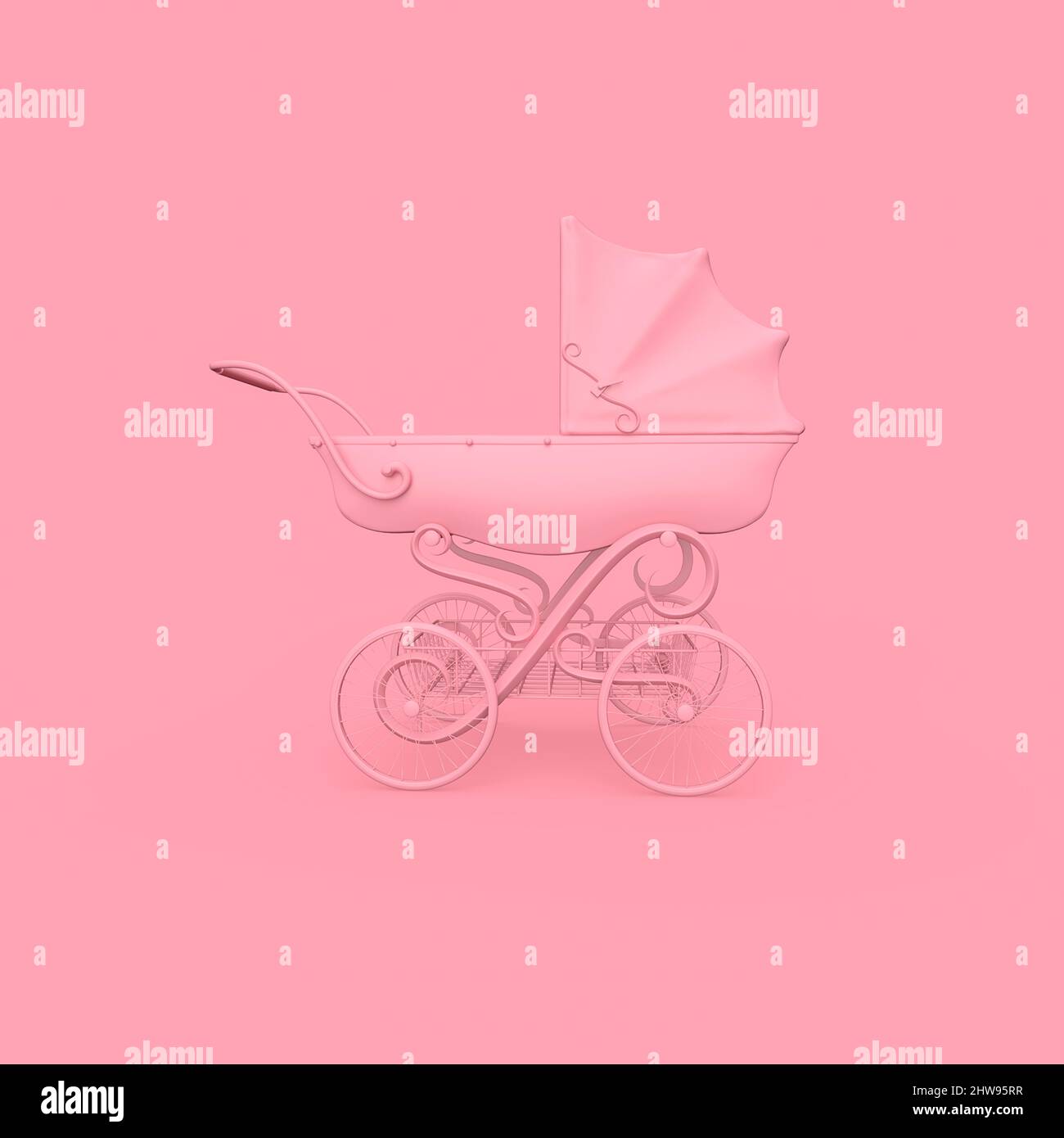 victorian pram in minimalism concept on pastel background with copy space, 3d illustration Stock Photo