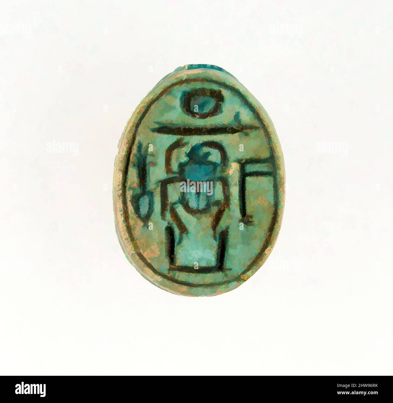 Art inspired by Scarab Inscribed with the Throne Name of Thutmose I, New Kingdom, Dynasty 18, ca. 1504–1492 B.C., From Egypt, Steatite, glazed, l. 1.6 cm (5/8 in); w. 1.1 cm (7/16 in, Classic works modernized by Artotop with a splash of modernity. Shapes, color and value, eye-catching visual impact on art. Emotions through freedom of artworks in a contemporary way. A timeless message pursuing a wildly creative new direction. Artists turning to the digital medium and creating the Artotop NFT Stock Photo
