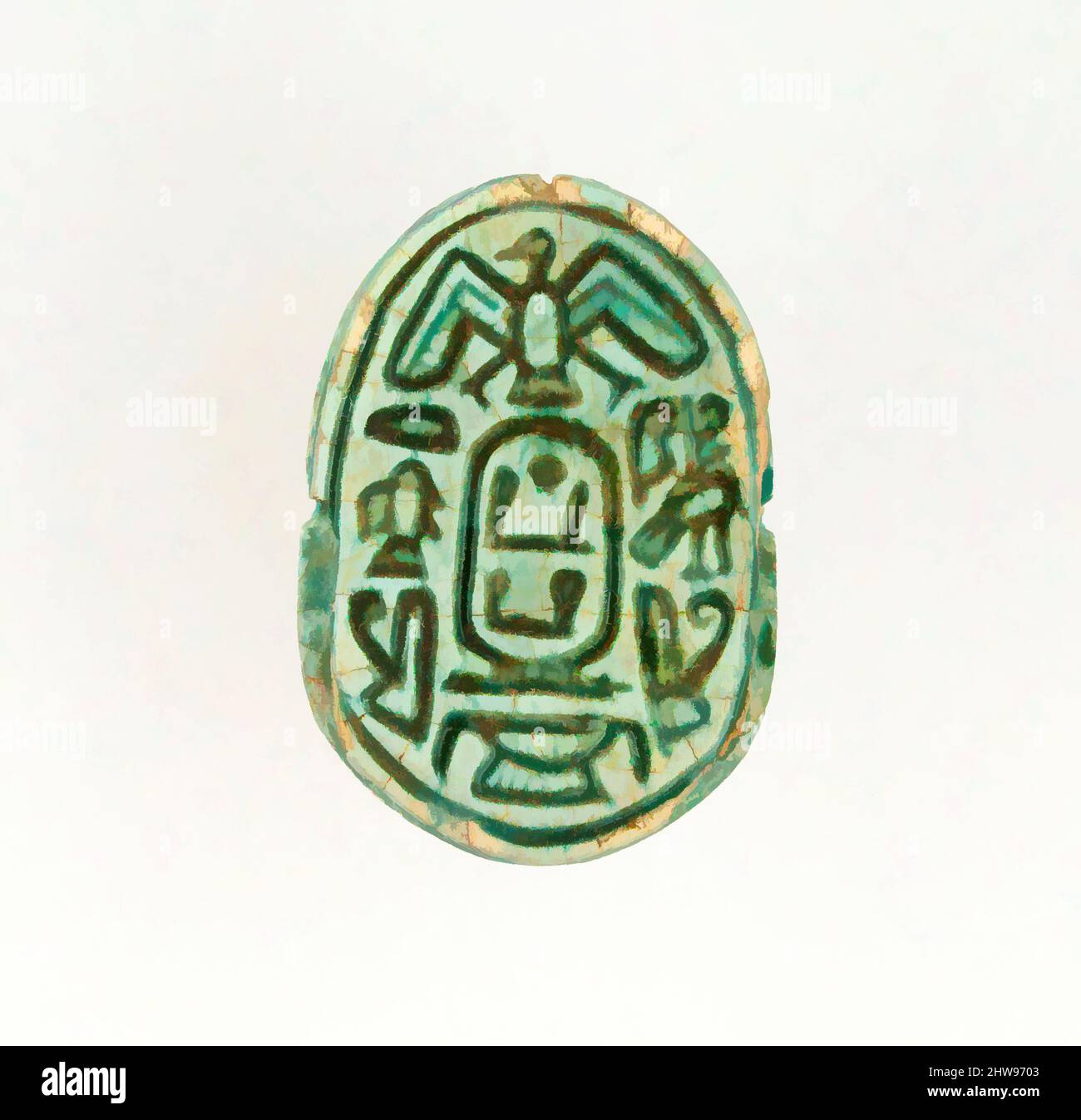 Art inspired by Scarab Inscribed with the Throne Name of Amenhotep I, New Kingdom, Dynasty 18, ca. 1525–1504 B.C., From Egypt, Steatite, glazed, l. 1.9 cm (3/4 in, Classic works modernized by Artotop with a splash of modernity. Shapes, color and value, eye-catching visual impact on art. Emotions through freedom of artworks in a contemporary way. A timeless message pursuing a wildly creative new direction. Artists turning to the digital medium and creating the Artotop NFT Stock Photo