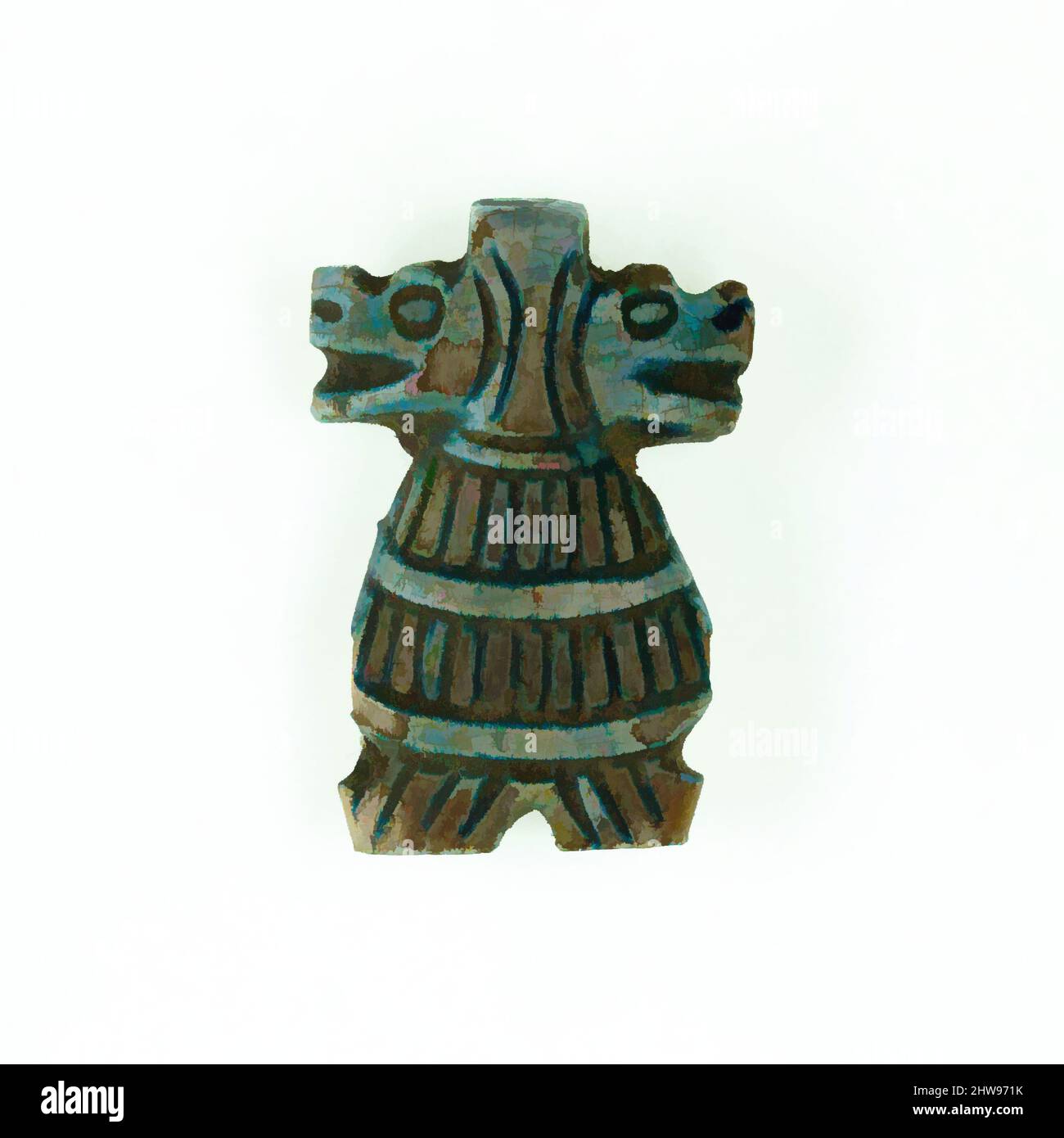 Art inspired by Taweret amulet with double head, New Kingdom, Dynasty 18, late–Dynasty 19, ca. 1390–1213 B.C., From Egypt, Blue faience, H. 2 cm (13/16 in.); W. 1.4 cm (9/16 in.); D. 0.4 cm (3/16 in.), Double-headed amulets of the domestic goddess Taweret are rare forms and date to the, Classic works modernized by Artotop with a splash of modernity. Shapes, color and value, eye-catching visual impact on art. Emotions through freedom of artworks in a contemporary way. A timeless message pursuing a wildly creative new direction. Artists turning to the digital medium and creating the Artotop NFT Stock Photo
