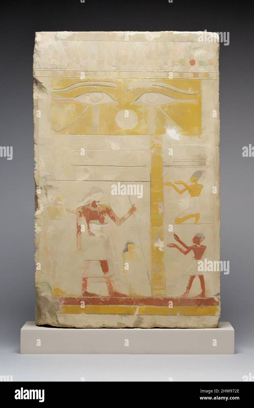 Art inspired by Stela from a Chapel Niche of Anu, Middle Kingdom, Dynasty 12–13, ca. 1981–1640 B.C., From Egypt, Limestone, paint, H. 53.7 cm (21 1/8 in.); W. 34.5 cm (13 9/16 in.); D. 5.5 cm (2 3/16 in, Classic works modernized by Artotop with a splash of modernity. Shapes, color and value, eye-catching visual impact on art. Emotions through freedom of artworks in a contemporary way. A timeless message pursuing a wildly creative new direction. Artists turning to the digital medium and creating the Artotop NFT Stock Photo