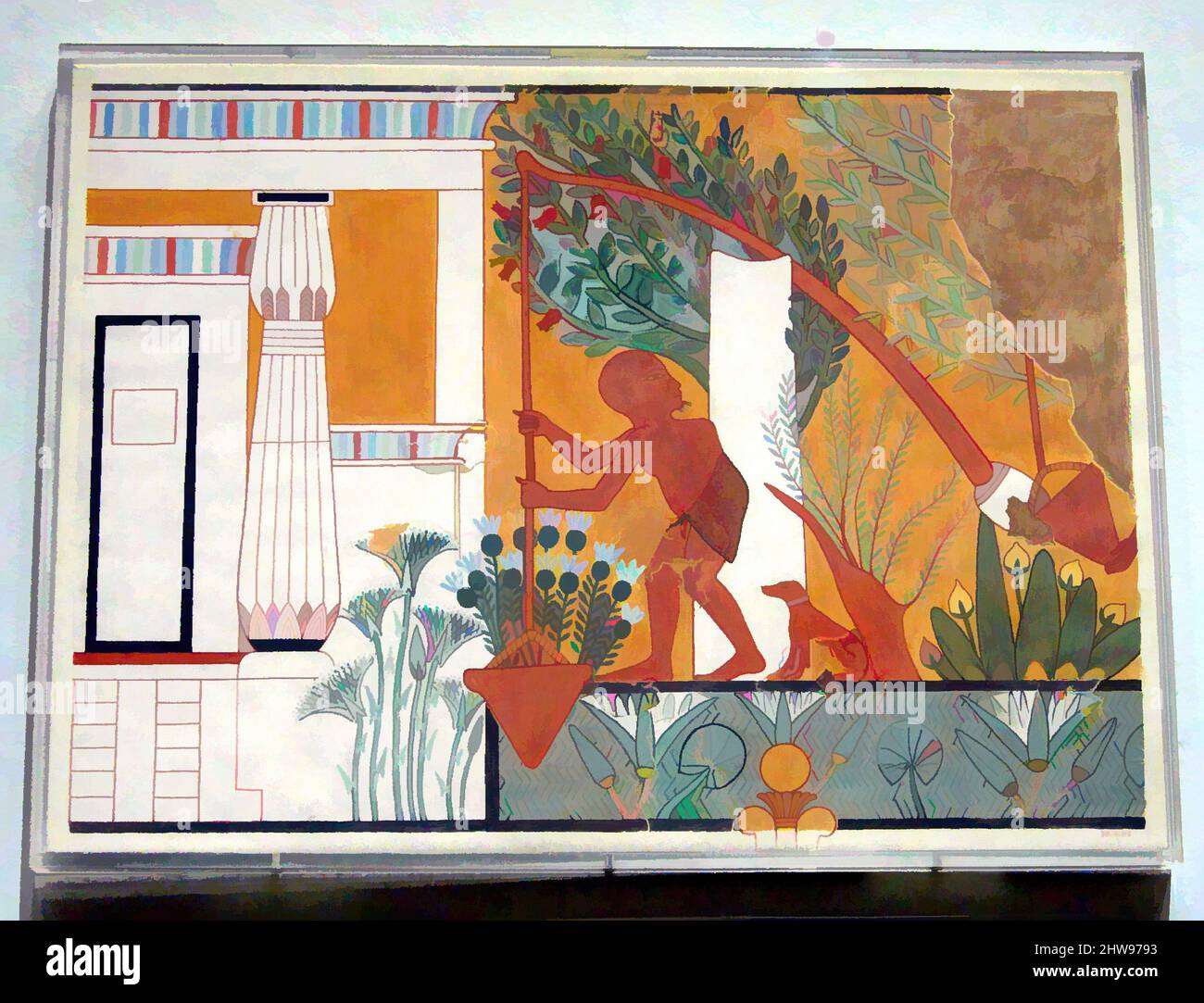 Art inspired by Garden Scene, Tomb of Ipuy, New Kingdom, Ramesside, Dynasty 19, ca. 1295–1213 B.C., Original from Egypt, Upper Egypt, Thebes, Deir el-Medina, Tempera on paper, facsimile: h. 35 cm (13 3/4 in); w. 48 cm (18 7/8 in), Norman de Garis Davies (1865–1941, Classic works modernized by Artotop with a splash of modernity. Shapes, color and value, eye-catching visual impact on art. Emotions through freedom of artworks in a contemporary way. A timeless message pursuing a wildly creative new direction. Artists turning to the digital medium and creating the Artotop NFT Stock Photo