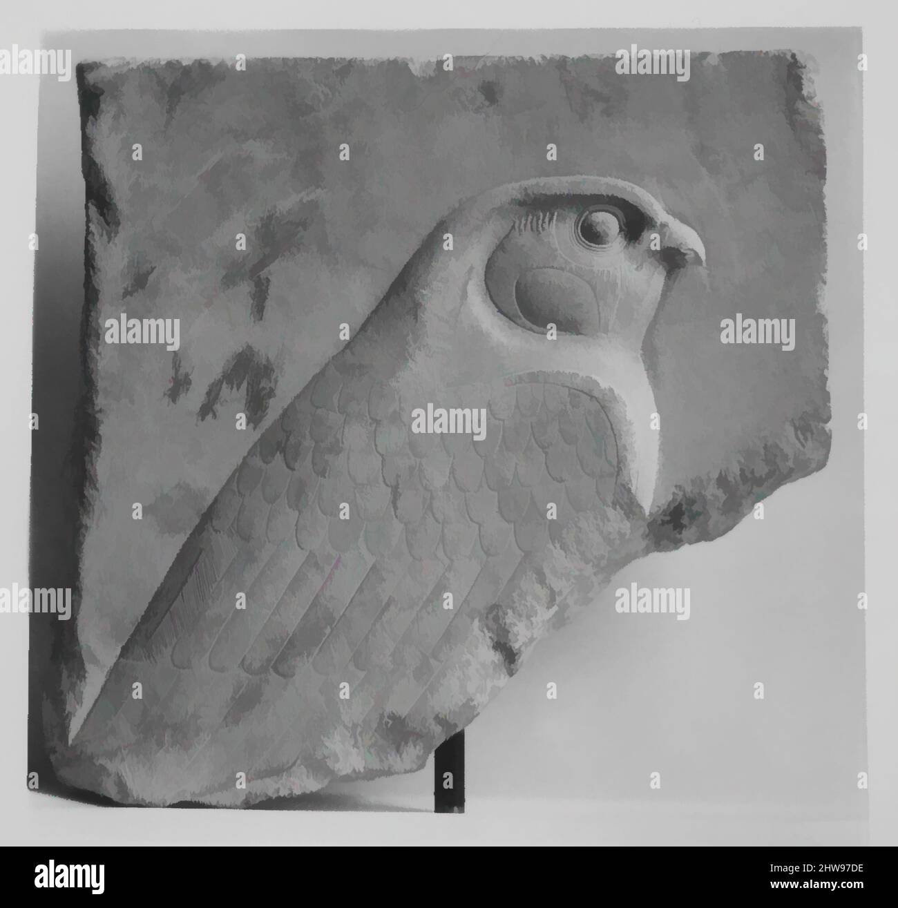 Art inspired by Fragmentary relief plaque with falcon, Late Period–Ptolemaic Period, 400–200 B.C., From Egypt, Limestone, Classic works modernized by Artotop with a splash of modernity. Shapes, color and value, eye-catching visual impact on art. Emotions through freedom of artworks in a contemporary way. A timeless message pursuing a wildly creative new direction. Artists turning to the digital medium and creating the Artotop NFT Stock Photo