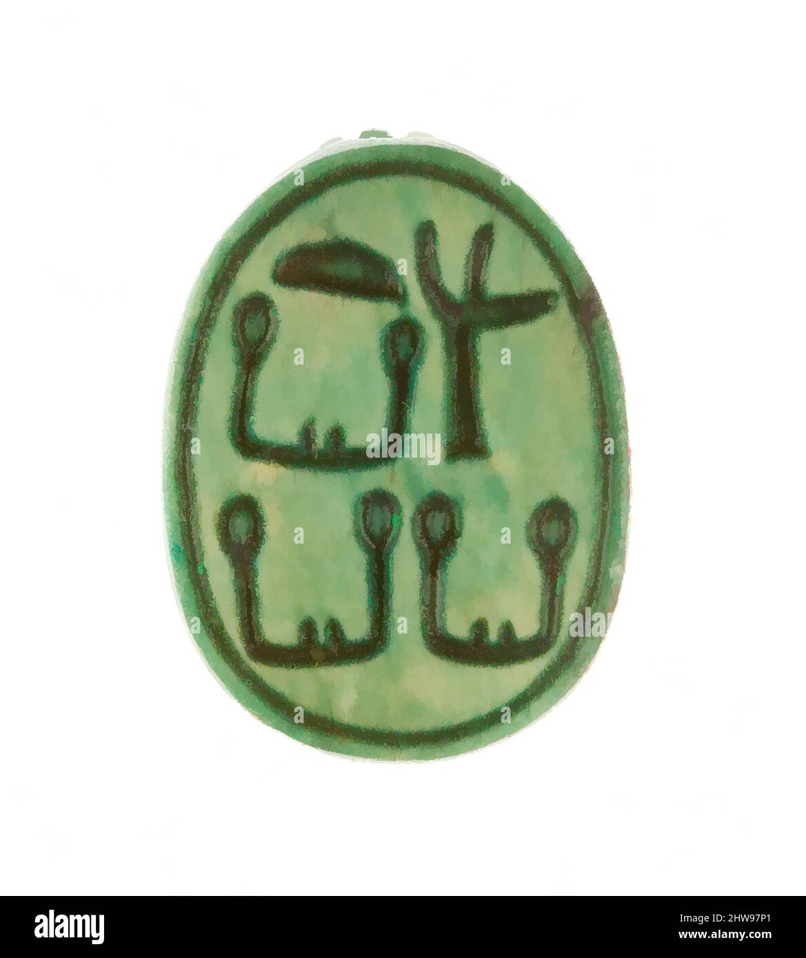Art inspired by Scarab Inscribed Wosretkau (Hatshepsut), New Kingdom, Dynasty 18, early, ca. 1479–1458 B.C., From Egypt, Upper Egypt, Thebes, Deir el-Bahri, Temple of Hatshepsut, Foundation Deposit 7 (G), 1926–27, Steatite (glazed, Classic works modernized by Artotop with a splash of modernity. Shapes, color and value, eye-catching visual impact on art. Emotions through freedom of artworks in a contemporary way. A timeless message pursuing a wildly creative new direction. Artists turning to the digital medium and creating the Artotop NFT Stock Photo