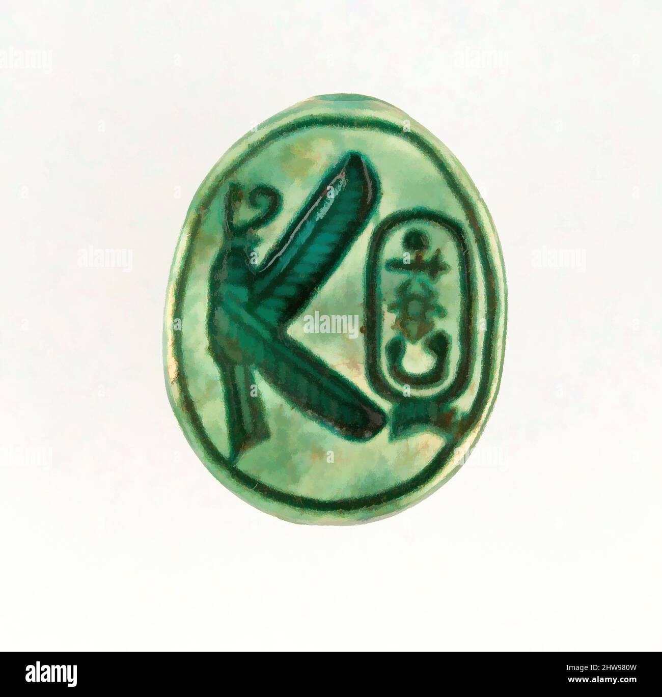 Art inspired by Scarab Inscribed with the Throne Name of Thutmose I, New Kingdom, Dynasty 18, ca. 1504–1492 B.C., From Egypt, Steatite, glazed, l. 1.7 cm (11/16 in); w. 1.3 cm (1/2 in, Classic works modernized by Artotop with a splash of modernity. Shapes, color and value, eye-catching visual impact on art. Emotions through freedom of artworks in a contemporary way. A timeless message pursuing a wildly creative new direction. Artists turning to the digital medium and creating the Artotop NFT Stock Photo