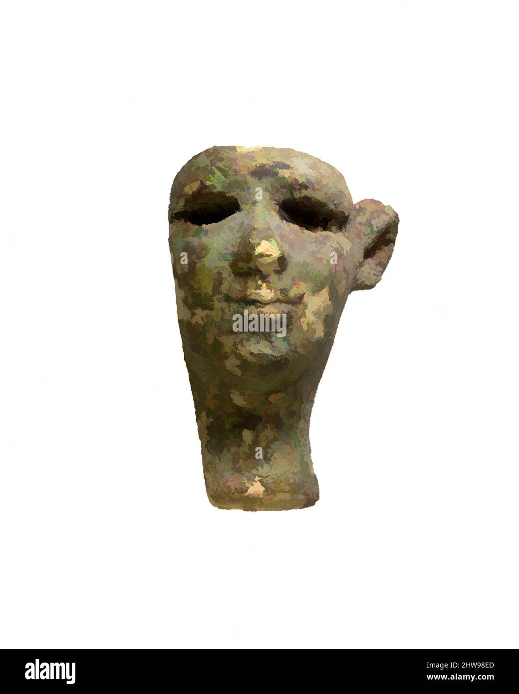 Art inspired by Male (originally red) head for composite statuette, Late Period–Ptolemaic Period, 664–30 B.C., From Egypt, Glass, H. 4.3 × W. 2.8 × T. 2.8 cm (1 11/16 × 1 1/8 × 1 1/8 in.), This glass head formed part of a composite statue. It might have fit onto a wooden or metal.body, Classic works modernized by Artotop with a splash of modernity. Shapes, color and value, eye-catching visual impact on art. Emotions through freedom of artworks in a contemporary way. A timeless message pursuing a wildly creative new direction. Artists turning to the digital medium and creating the Artotop NFT Stock Photo