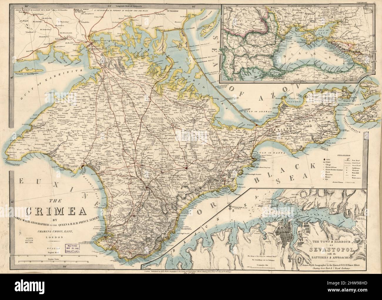 Vintage color map of Crimea ca. 1855 Stock Photo