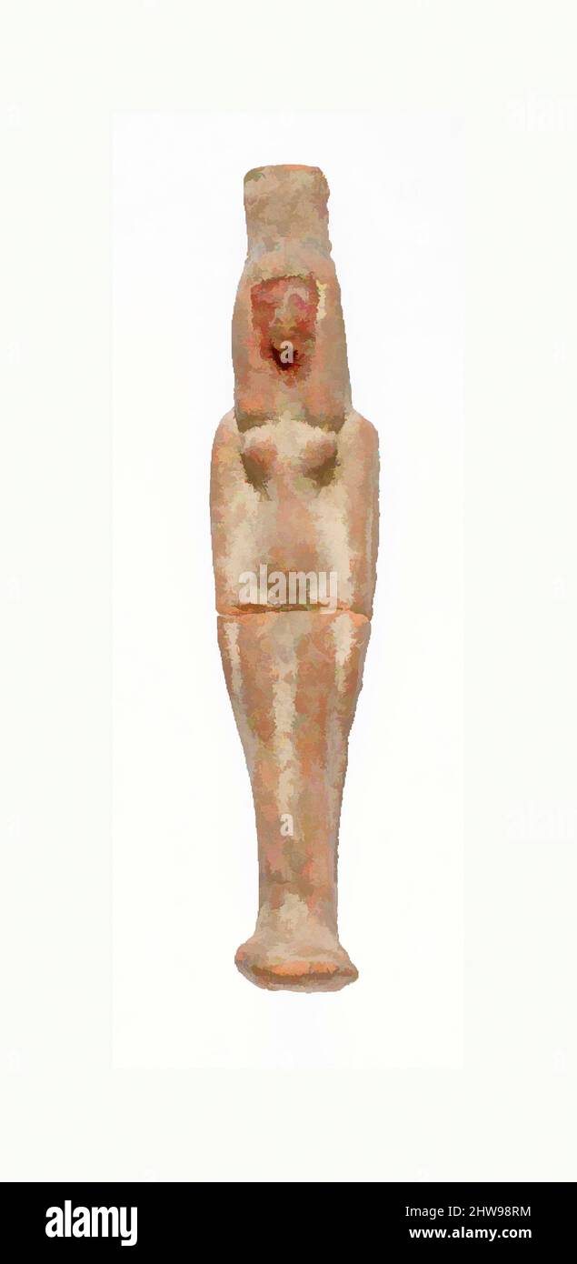 Art inspired by Standing female figurine with tall headdress, New Kingdom, Dynasty 18–19, ca. 1390–1186 B.C., From Egypt, Pottery, Height: 14.1 cm (5 9/16 in, Classic works modernized by Artotop with a splash of modernity. Shapes, color and value, eye-catching visual impact on art. Emotions through freedom of artworks in a contemporary way. A timeless message pursuing a wildly creative new direction. Artists turning to the digital medium and creating the Artotop NFT Stock Photo
